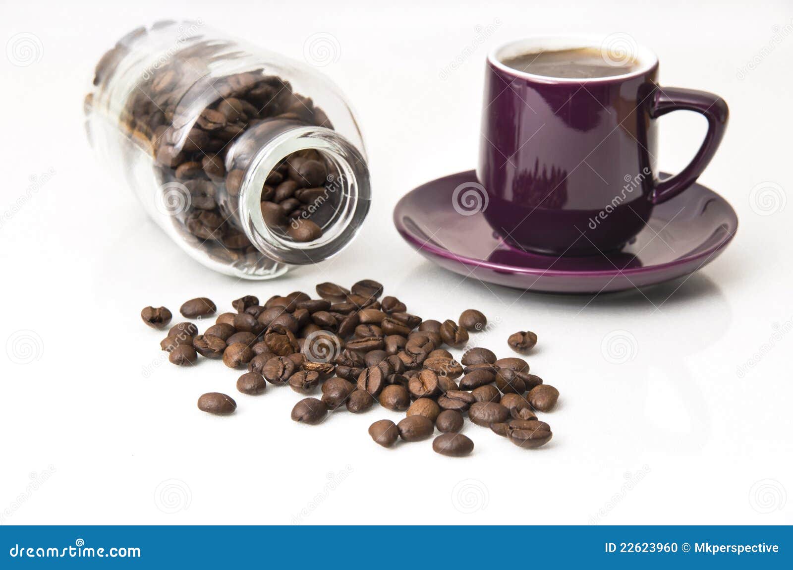 Fresh Dark Coffee Beans with Bottle and Cup Stock Photo Image of