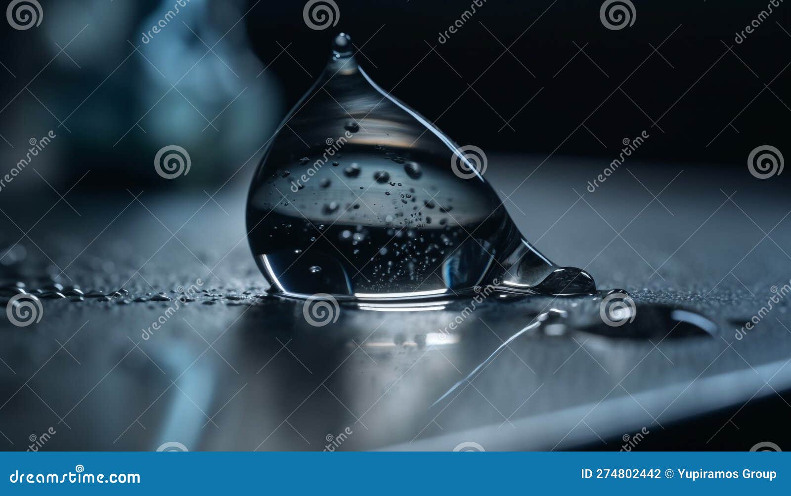 Fresh Drop of Water on Glass, Refreshing Hydration Generated by AI Stock Photo Image of close