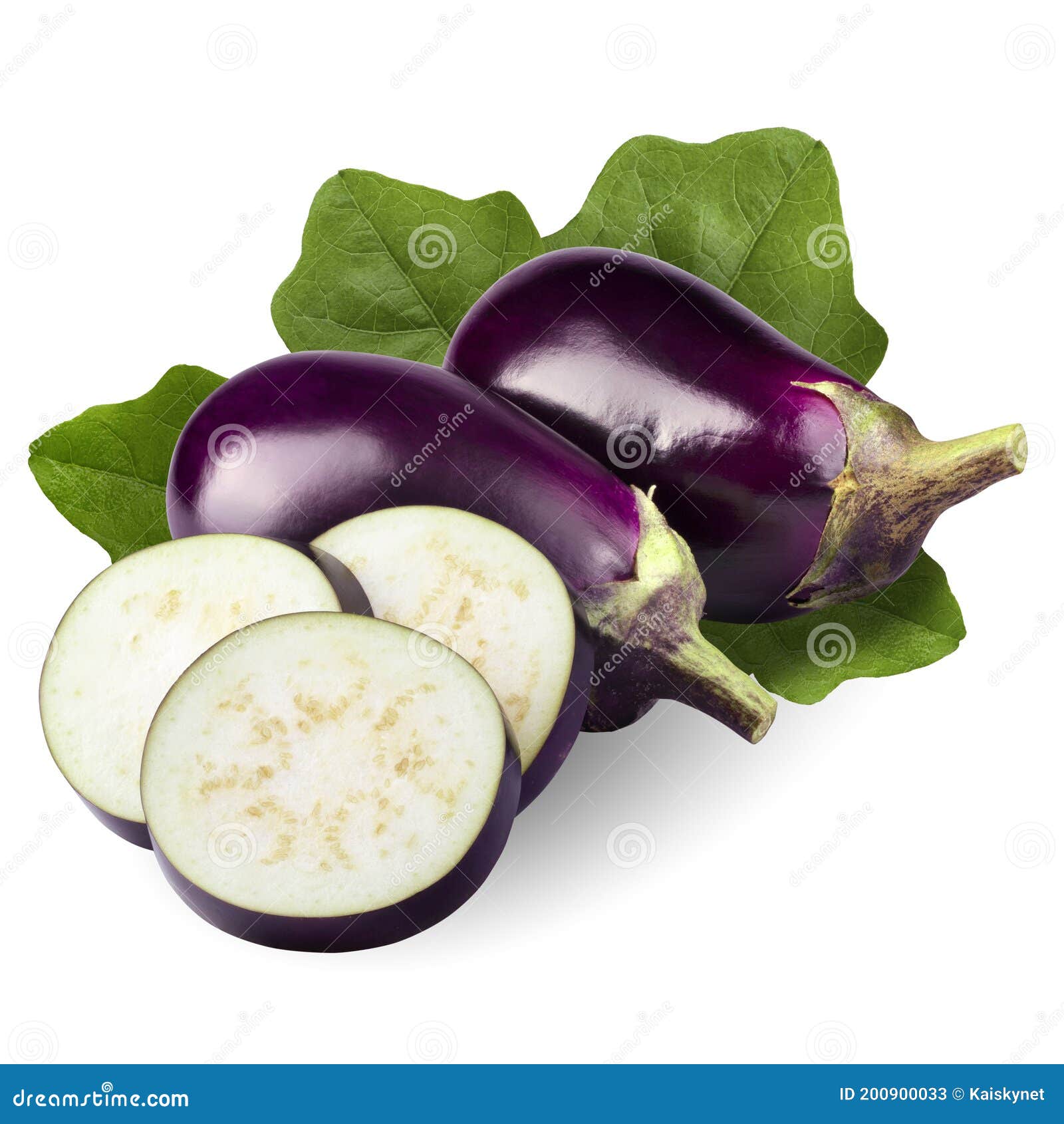 Fresh Eggplant with Leaves Isolated on a White Background Stock Image
