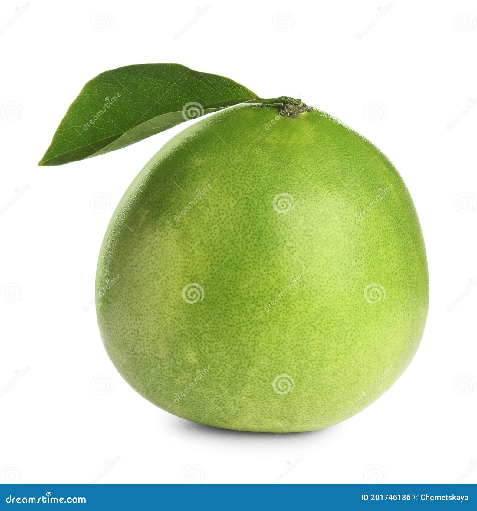 Fresh Exotic Pomelo Fruit with Leaf Isolated on White Stock Photo