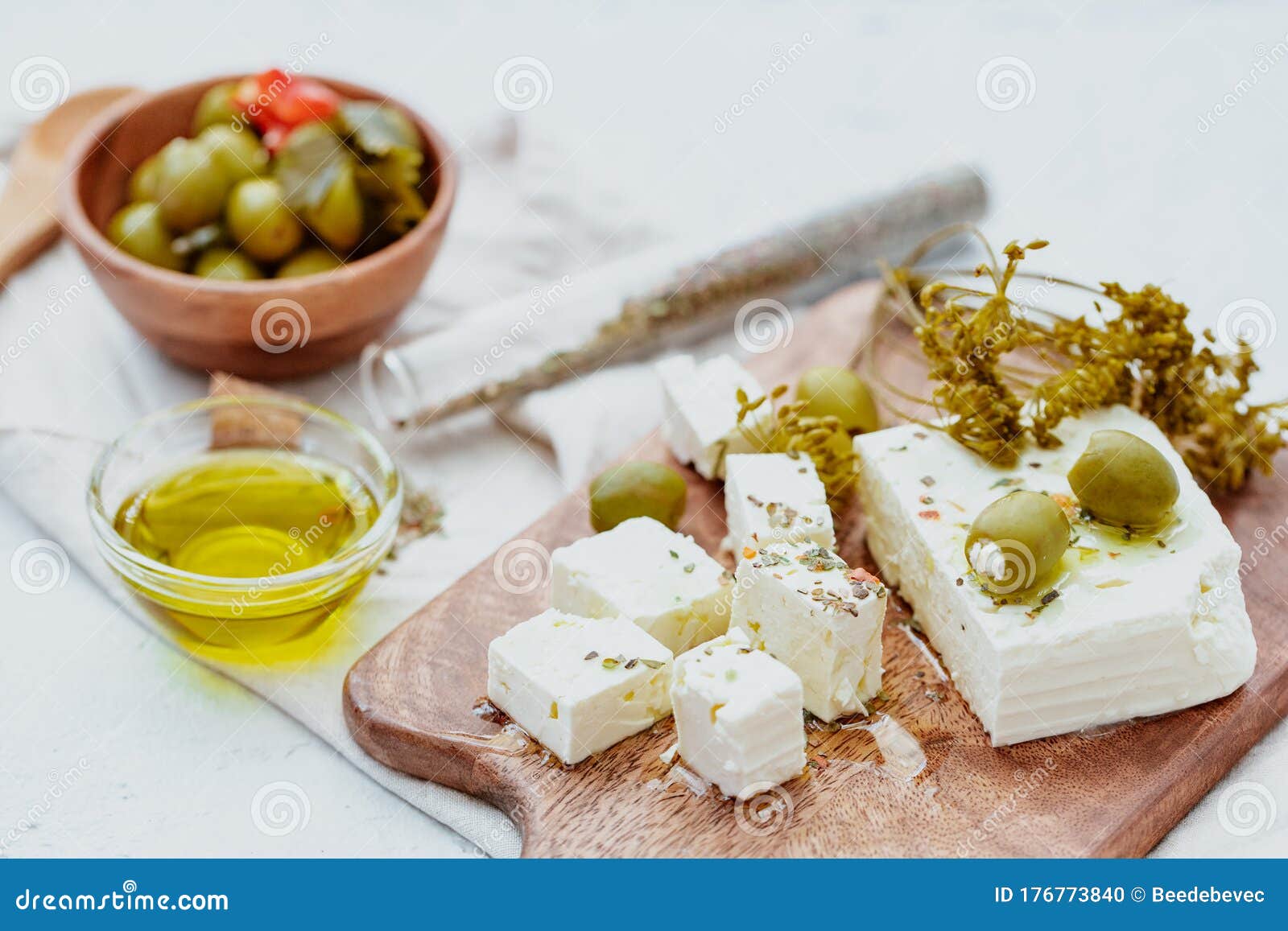 fresh feta cheese with herbs