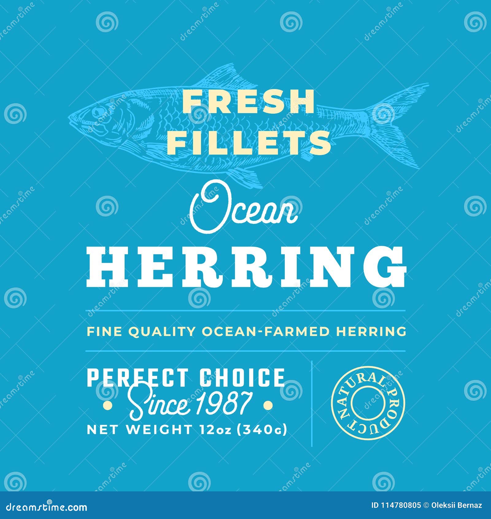 Fresh Fillets Premium Quality Label . Abstract Vector Fish Packaging
