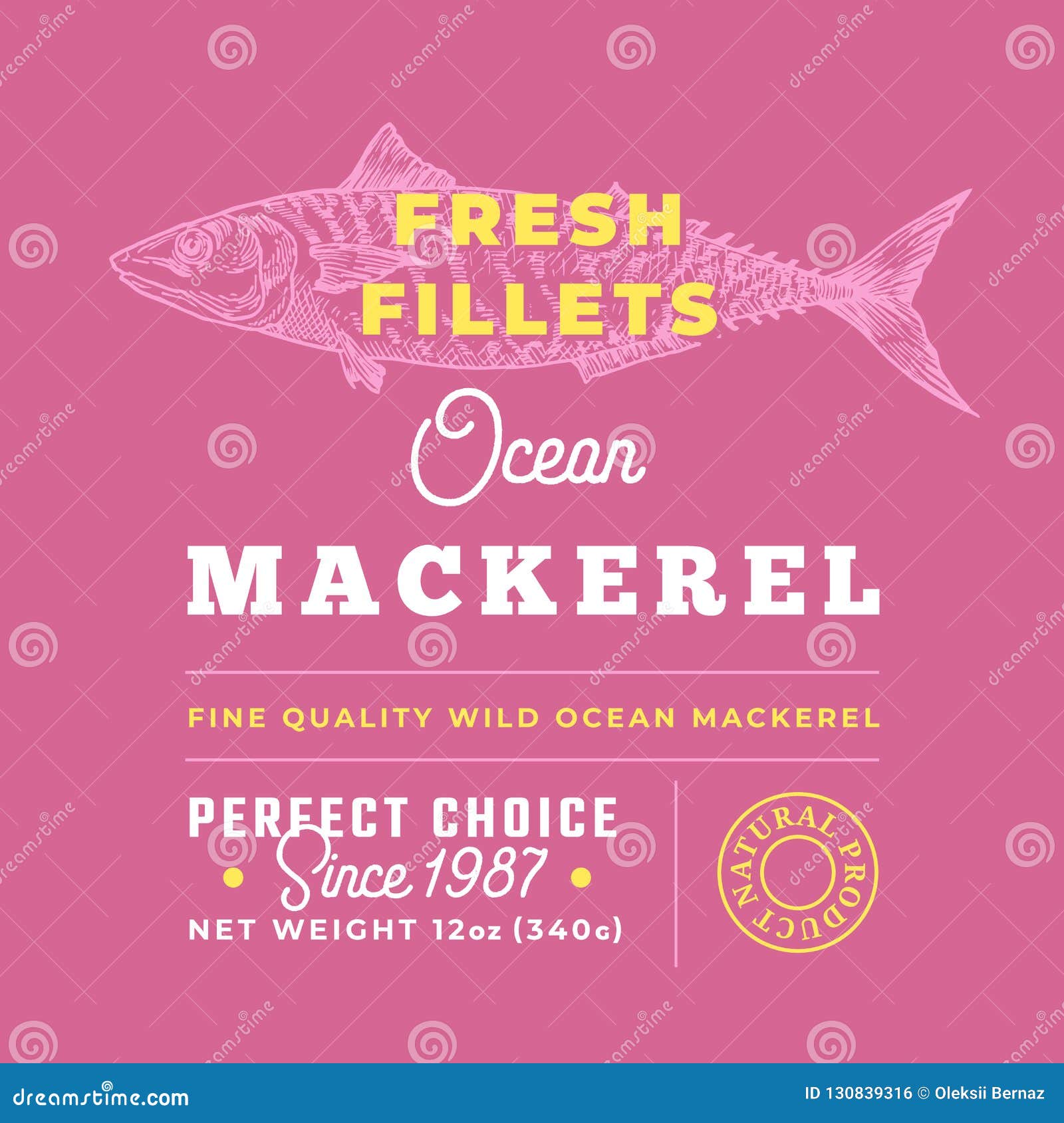 Fresh Fillets Premium Quality Label . Abstract Vector Fish Packaging