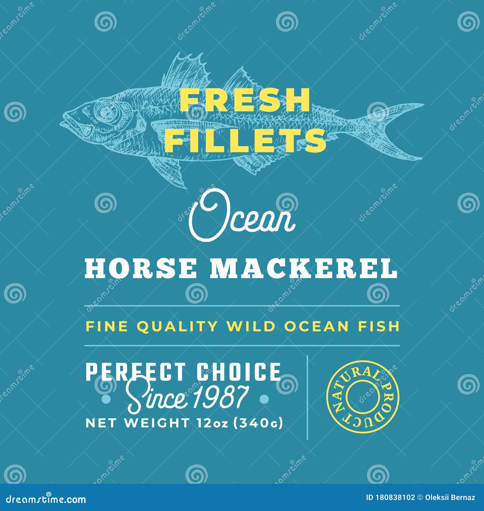 Fresh Fillets Premium Quality Label. Abstract Vector Fish Packaging