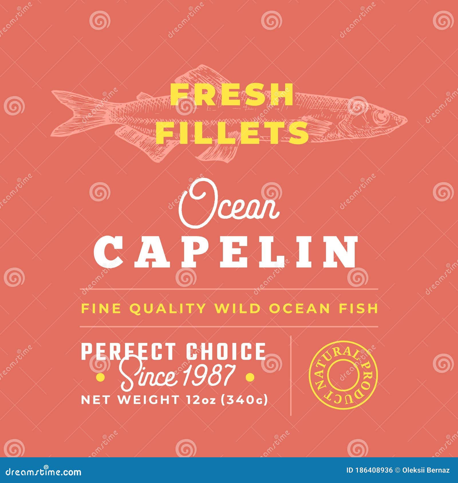 Fresh Fillets Premium Quality Label. Abstract Vector Fish Packaging