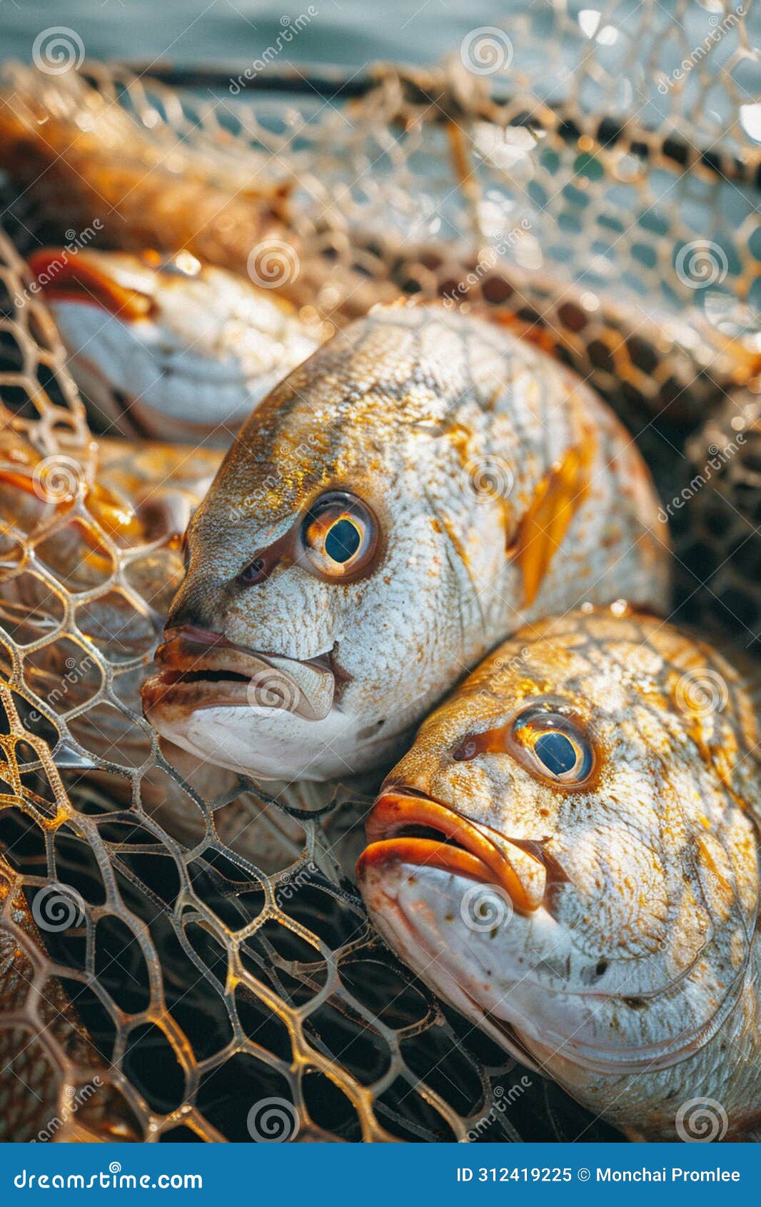 Caught Fish Greenblue Fishing Net Stock Photo 1110961118