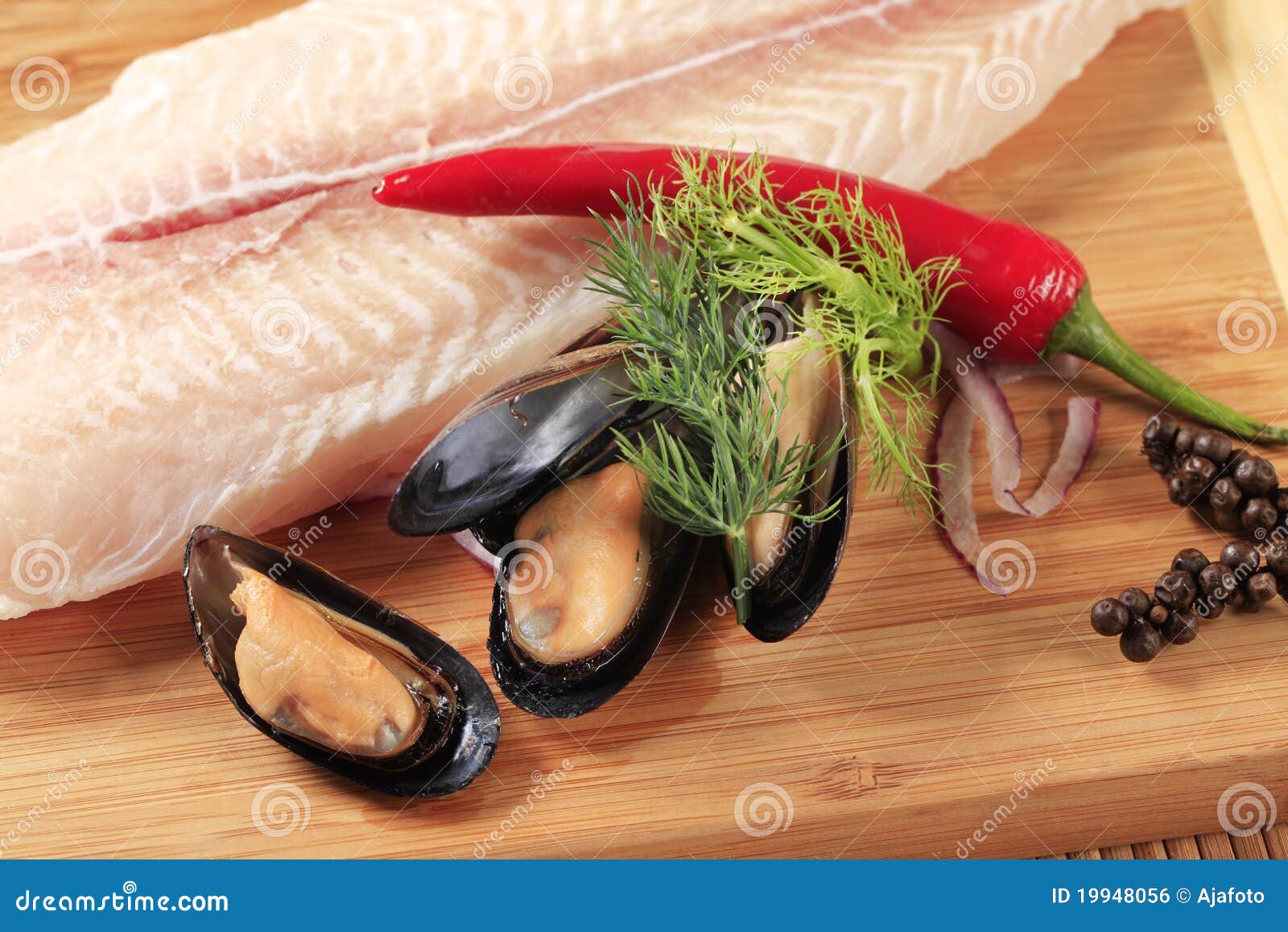 Fresh Fish Fillet and Mussels Stock Photo Image of ingredients