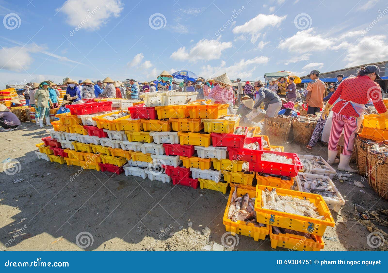 Fresh Fish In Plastic Tray On The Beach Near Long Hai Fish Market Editorial Photo - Image of ...