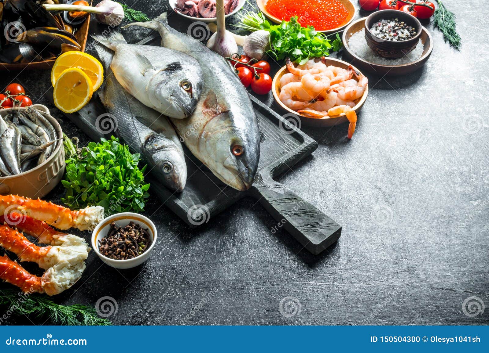 Fresh Fish with Shrimp, Crab and Herbs Stock Photo Image of basil