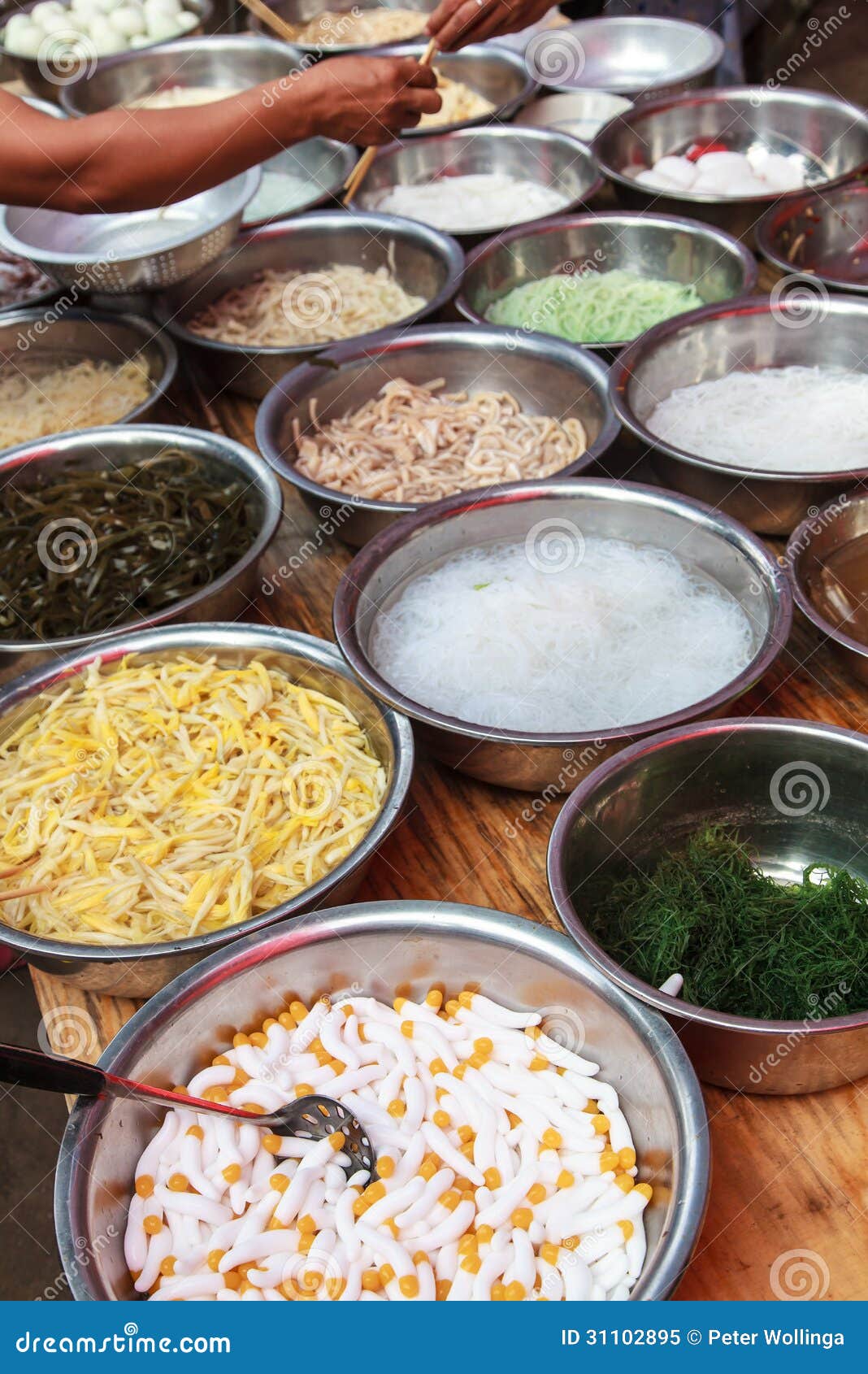 Fresh food on a asian market in iron baskets