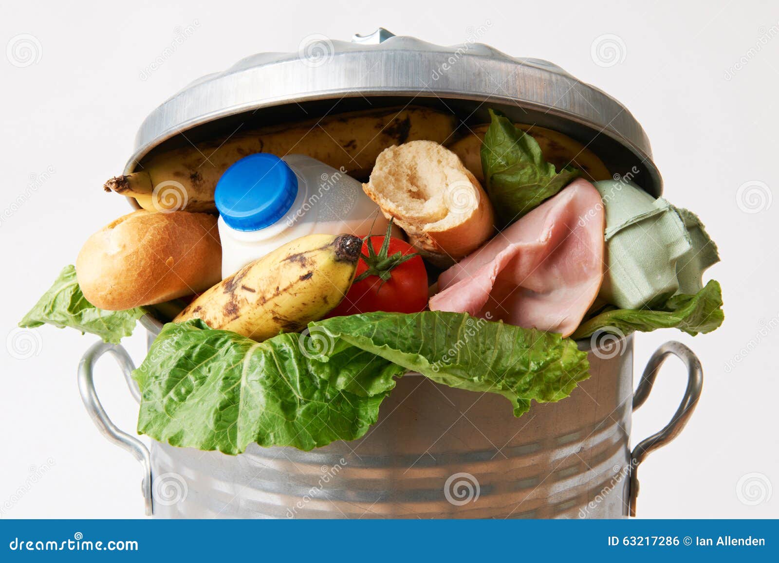 fresh food in garbage can to illustrate waste