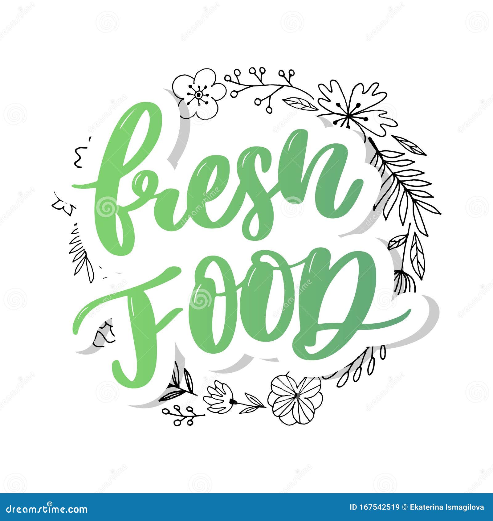 Fresh Food Lettering Calligraphy Rubber Stamp Green Stock Image - Image ...
