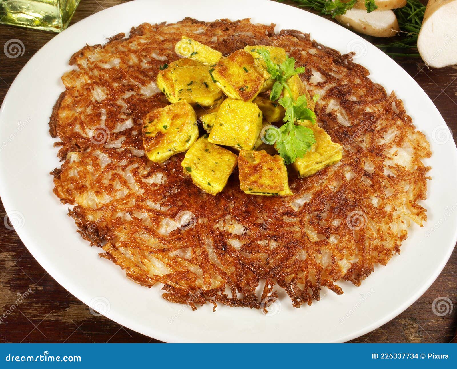 Fresh Food Yams Root Pancake with Curry Tofu Stock Photo Image of