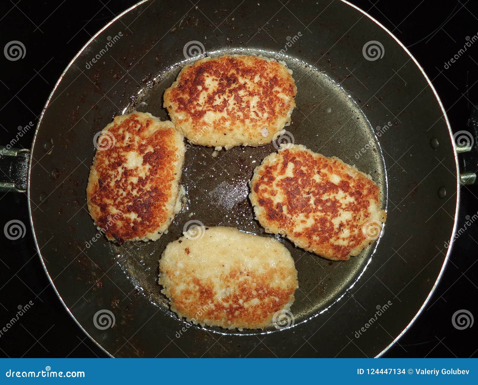 Fried Chicken Cutlets in a Frying Pan Stock Photo - Image of dinner