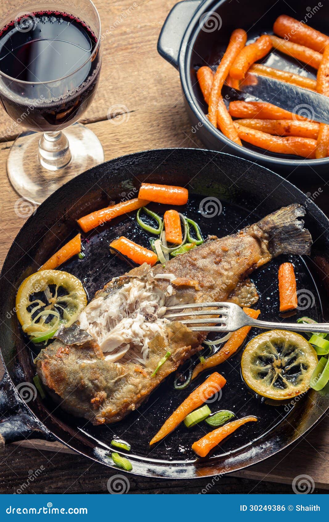 Fresh Fried Fish Served with Red Wine Stock Photo Image of prepared