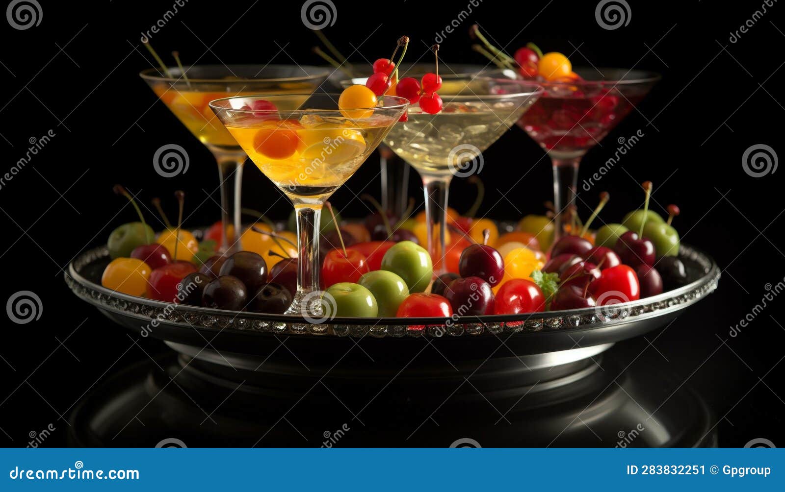Fresh Fruit Cocktail with Olive and Wine Generated by AI Stock Image