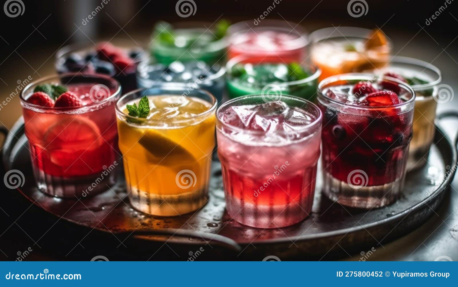 Fresh Fruit Cocktail with Whiskey and Lime Slice Generated by AI Stock