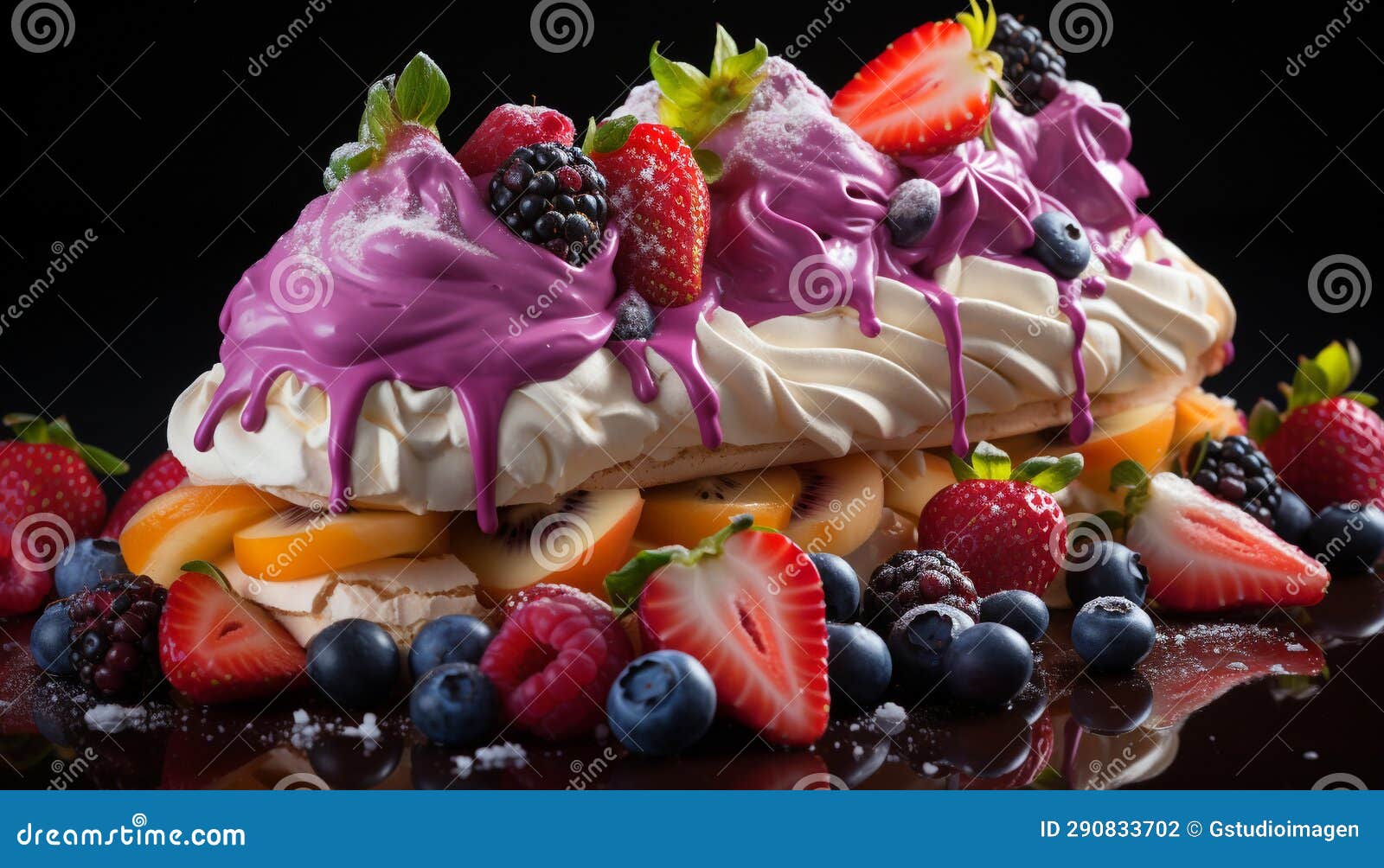 Fresh Fruit Dessert Strawberry, Blueberry, Raspberry, Whipped Cream, Chocolate Generated by AI