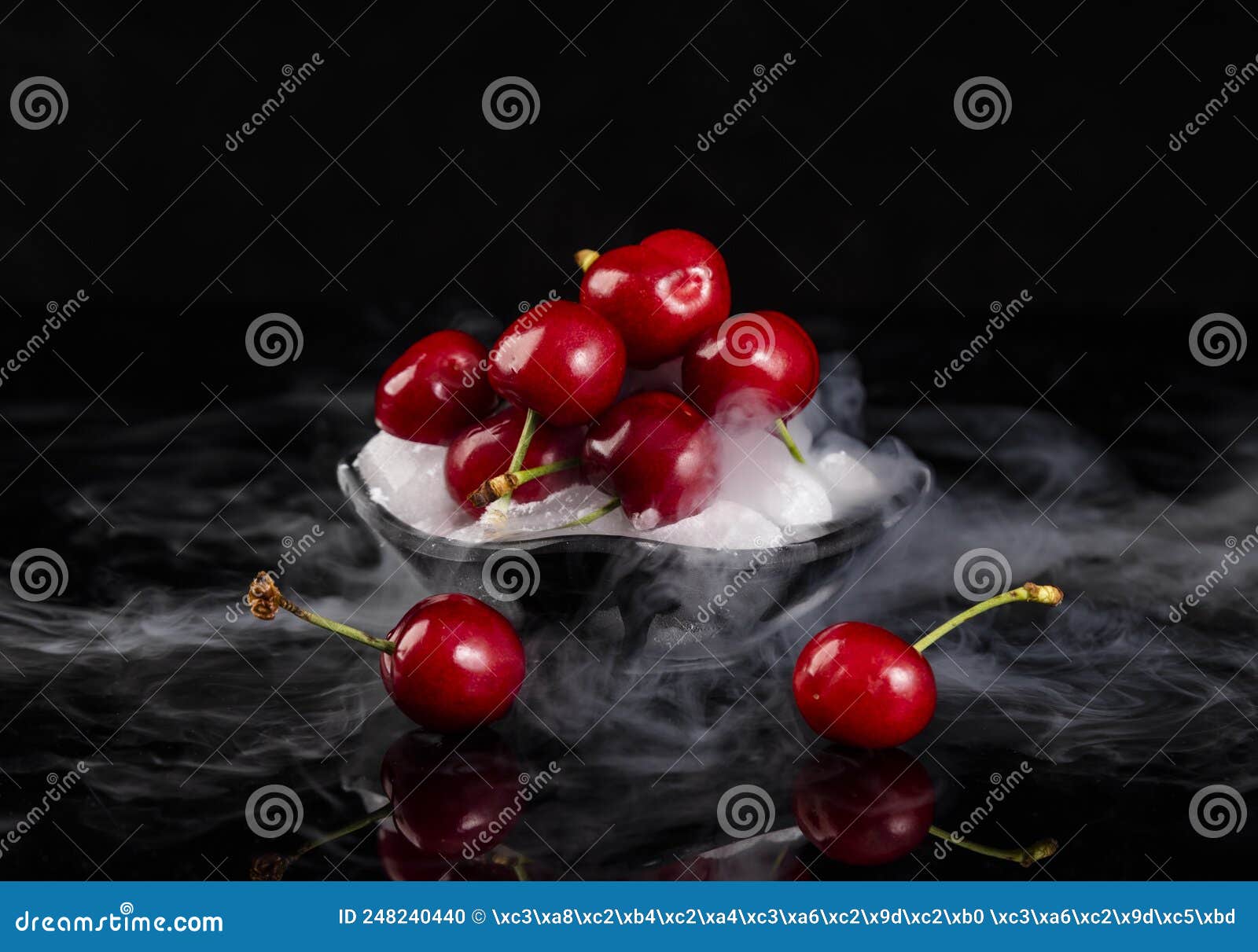 Fresh fruit on dry ice stock photo. Image of damp, dark 248240440