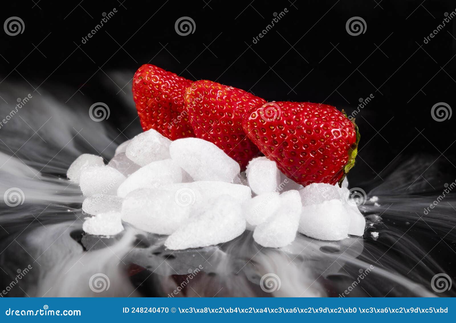 Fresh fruit on dry ice stock photo. Image of cherry 248240470