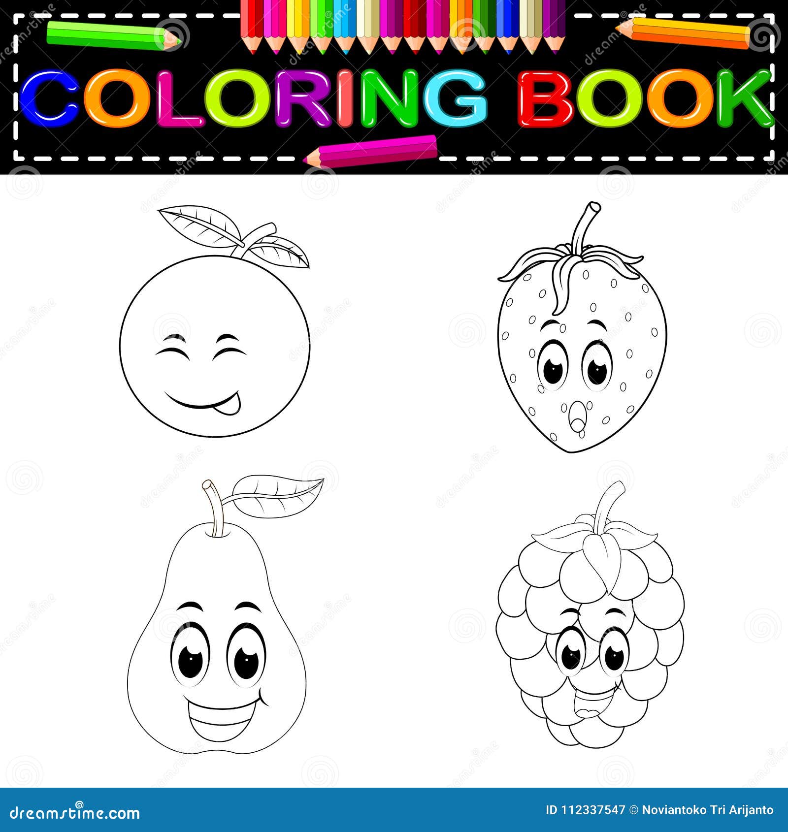 Fresh Fruit with Face Coloring Book Stock Vector - Illustration of ...