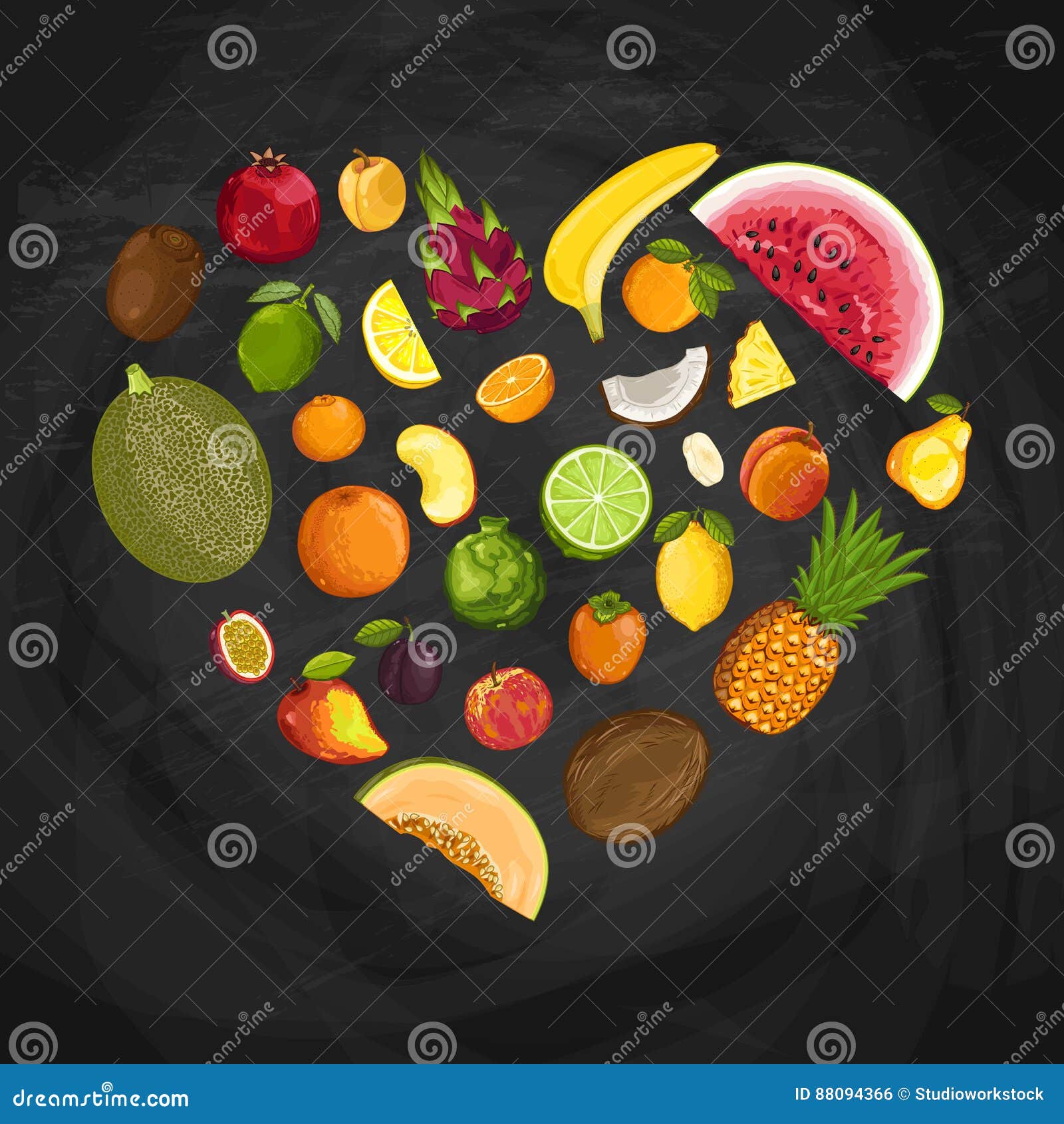 Fresh Fruit Heart Shape Composition Stock Vector - Illustration of apricot, nature: 88094366