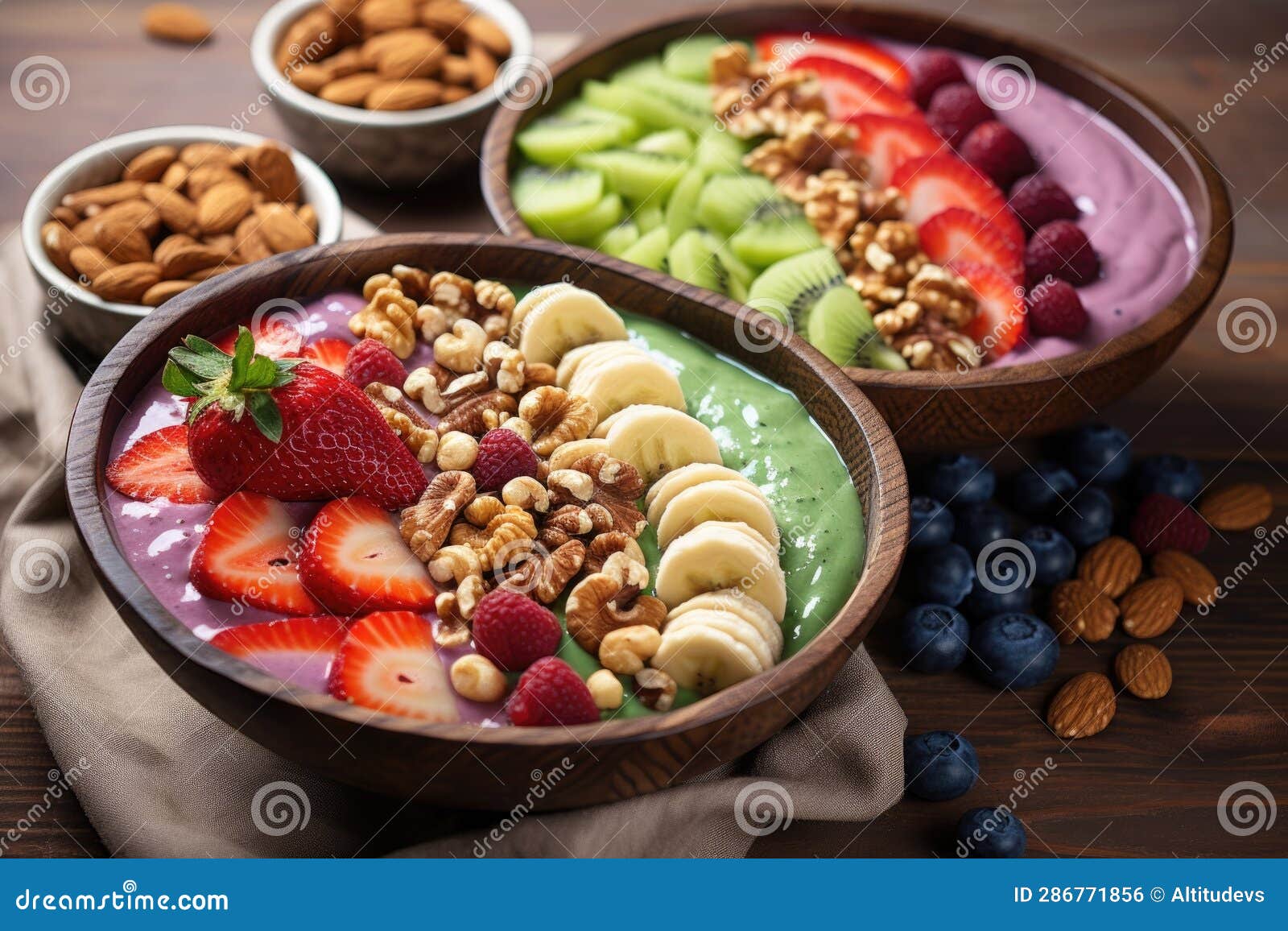 Fresh Fruit and Nuts Surrounding a Smoothie Bowl Stock Photo Image of nutritious, vegetarian
