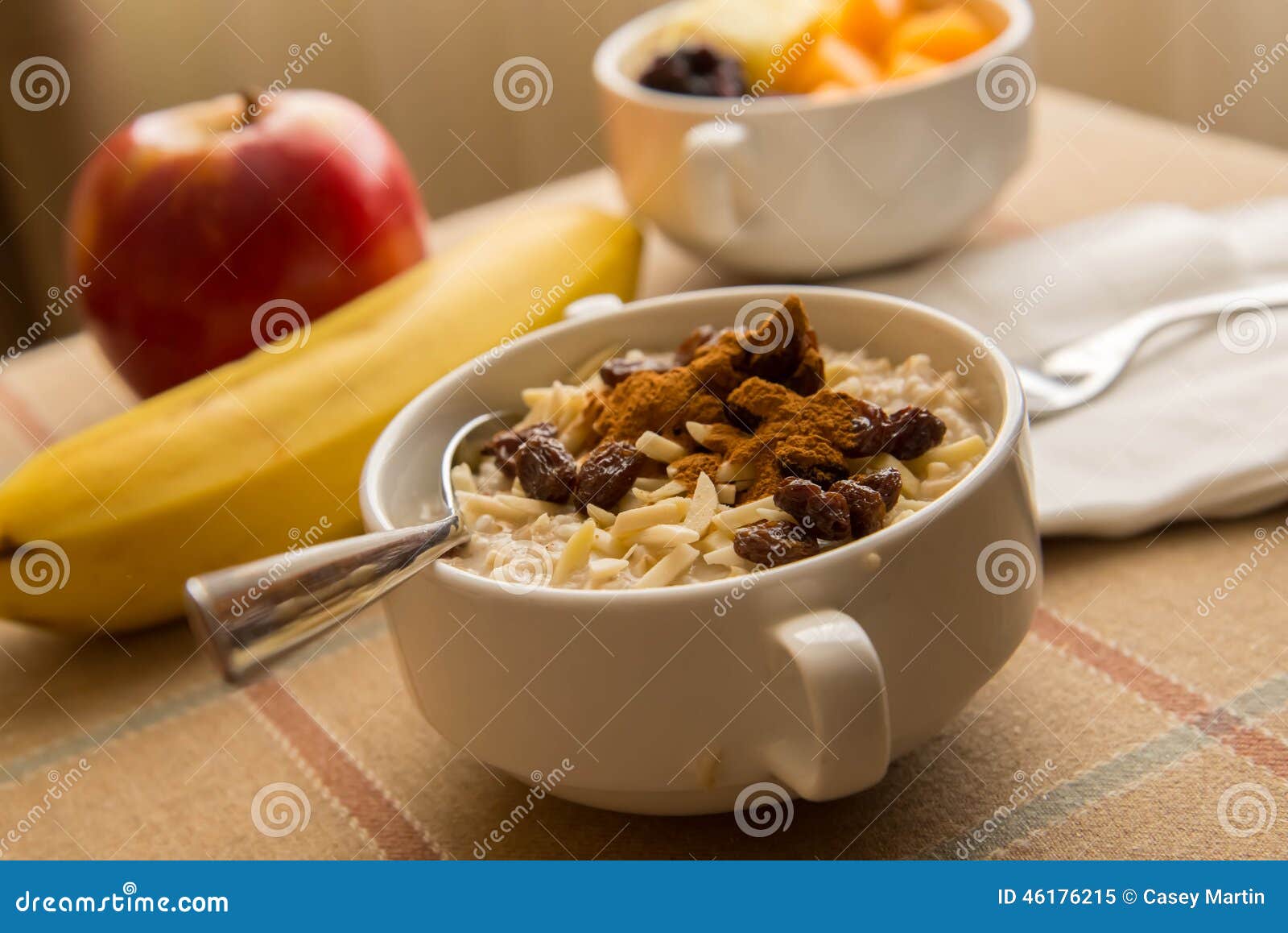 Fresh Fruit and Oatmeal with Healthy Toppings for Breakfast Stock Image