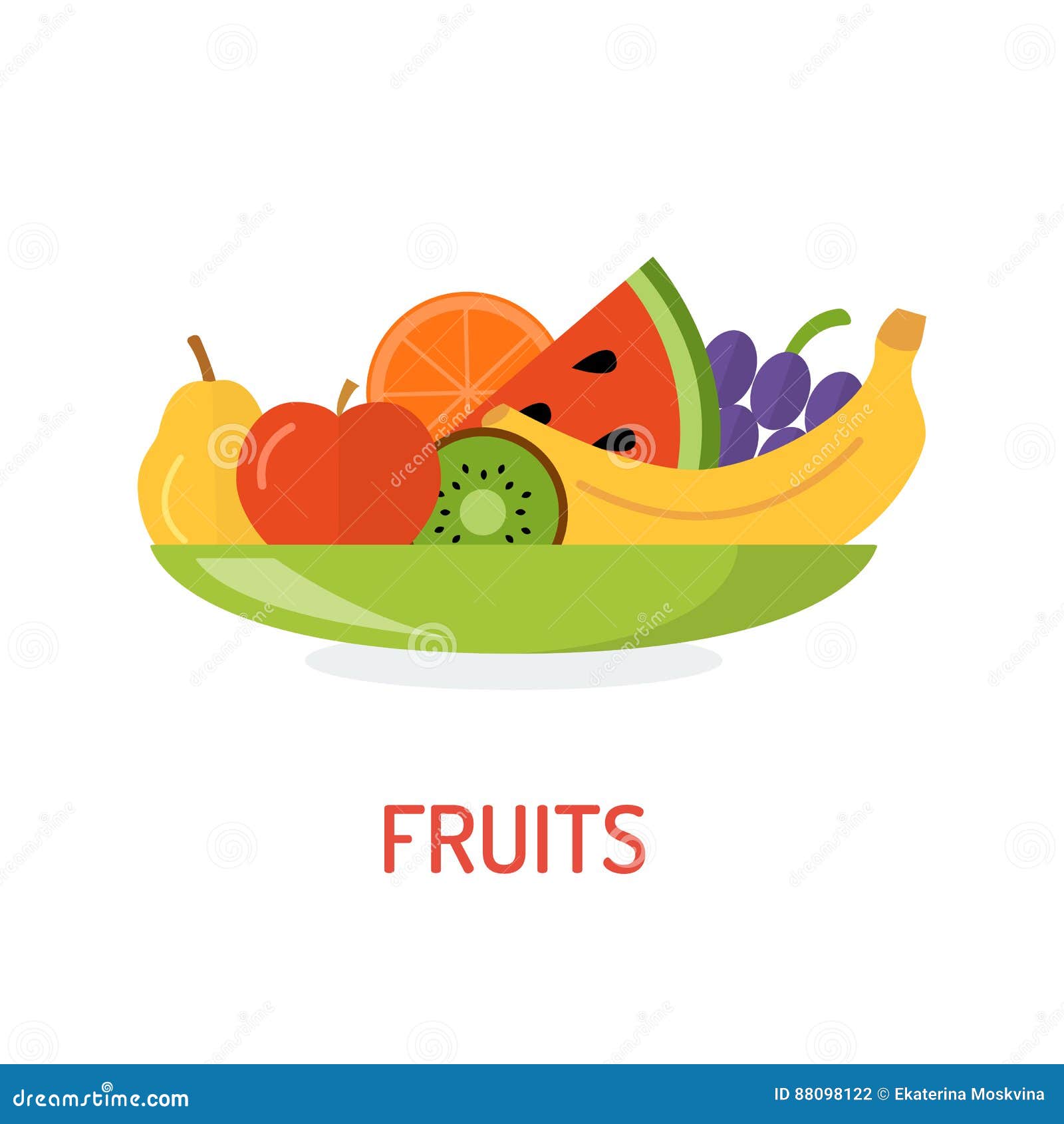 Fresh fruit on a plate stock vector. Illustration of object 88098122