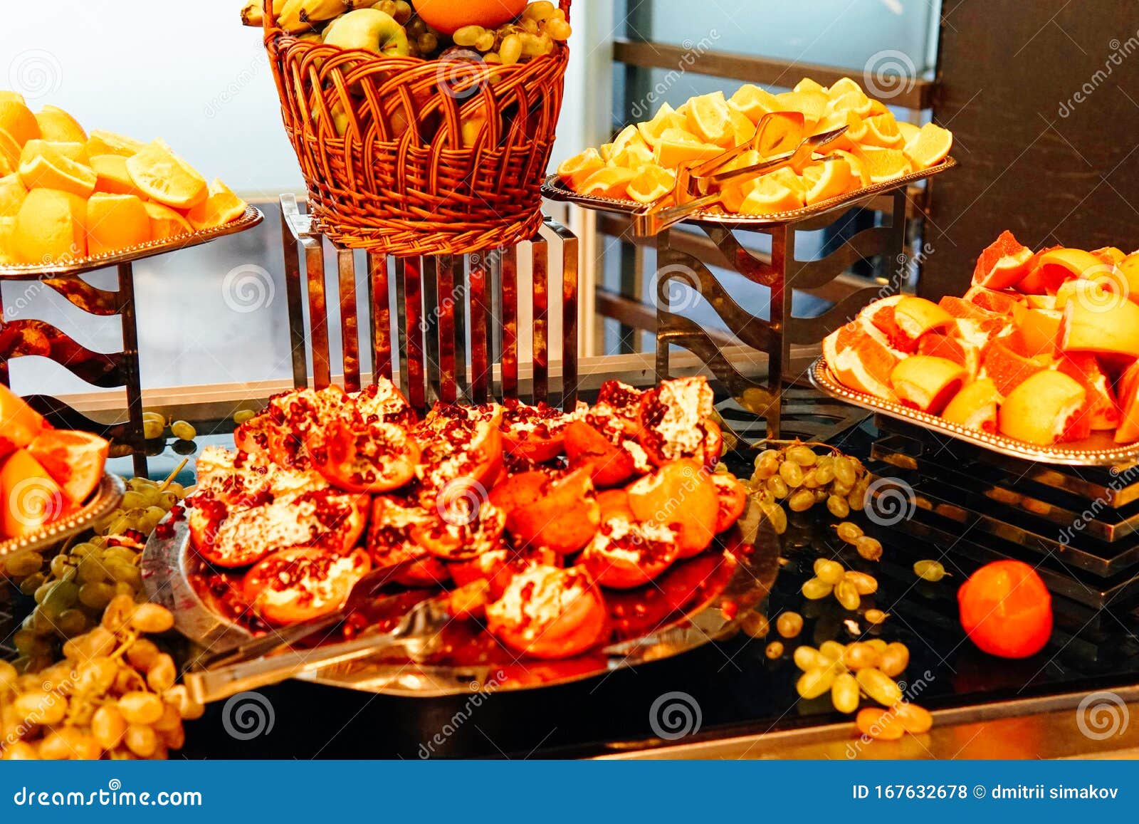 Fresh Fruit Plates on the Table Lay a Restaurant Kitchen Stock Photo
