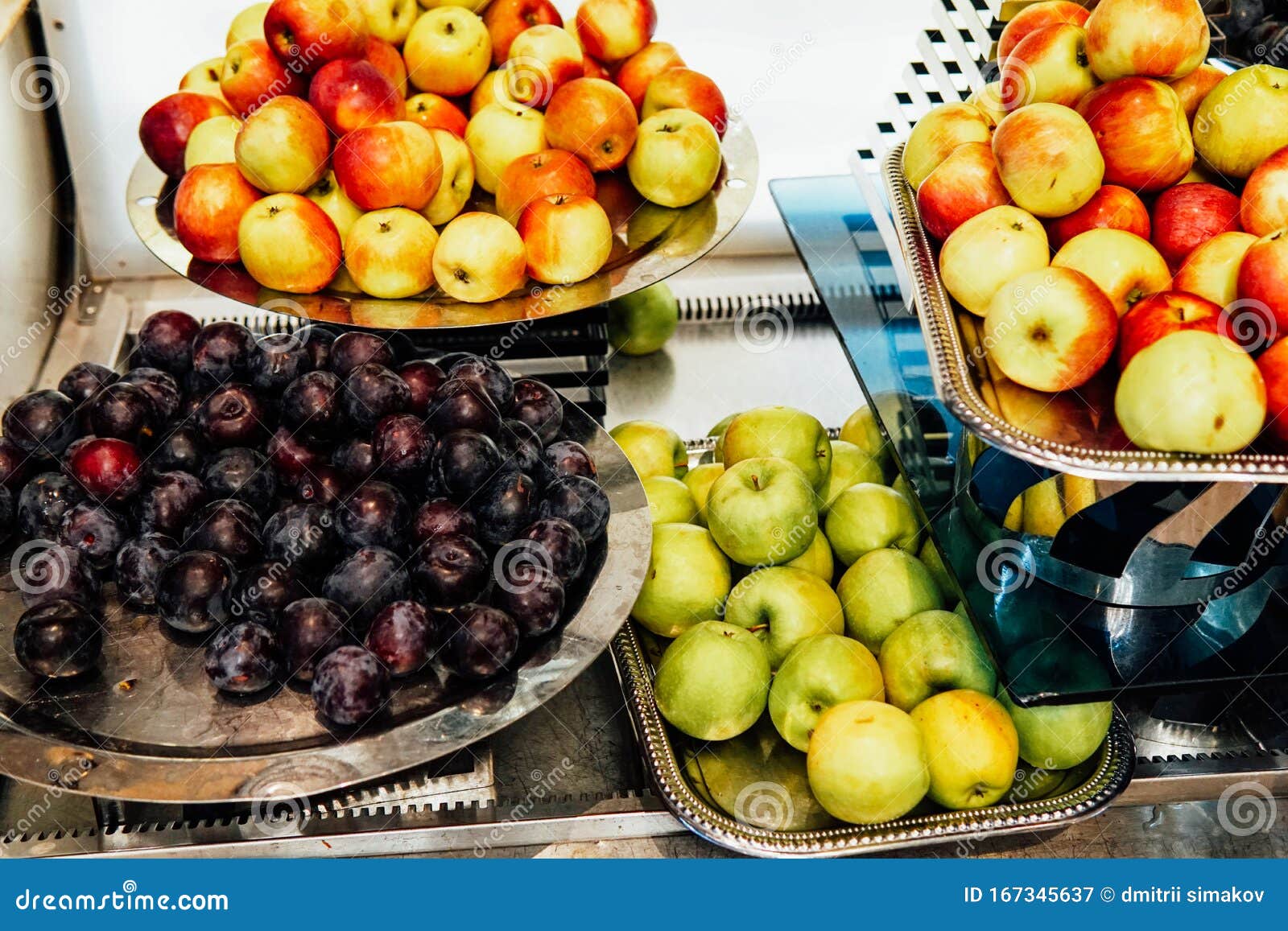 Fresh Fruit Plates on the Table Lay a Restaurant Kitchen Stock Image