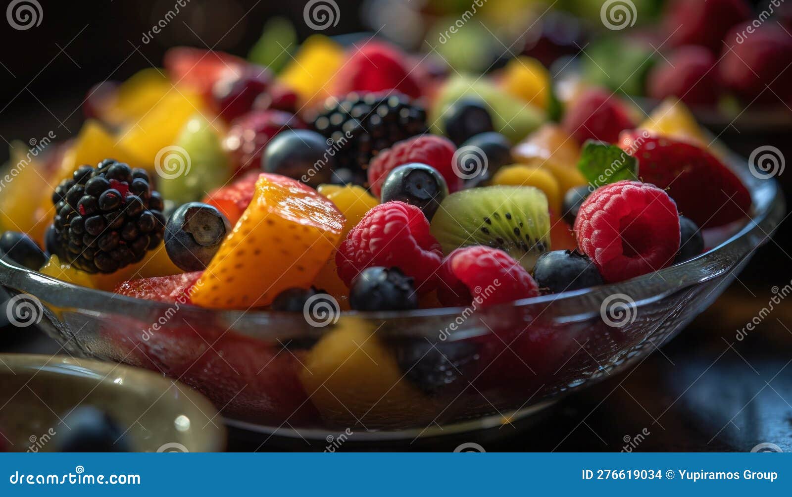 Fresh Fruit Salad with Berries, Melon, and Kiwi Generated by AI Stock
