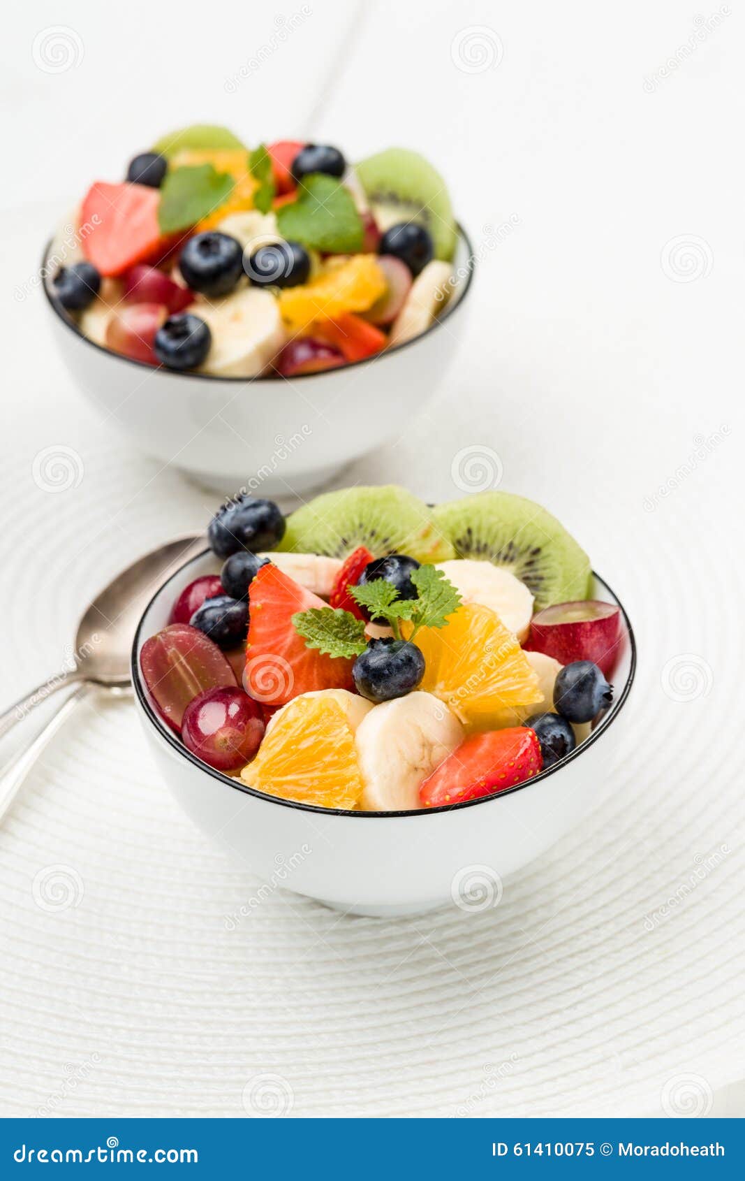 Fresh Fruit Salad with Kiwi, Apples, Bananas, Grapes Stock Image
