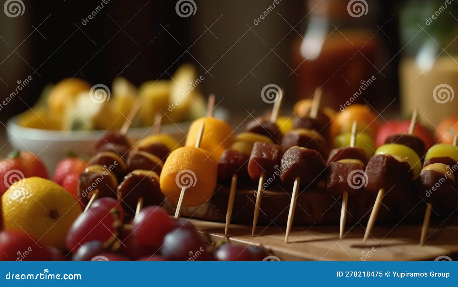 Fresh Fruit Skewers, a Gourmet Indulgence Buffet Generative AI Stock