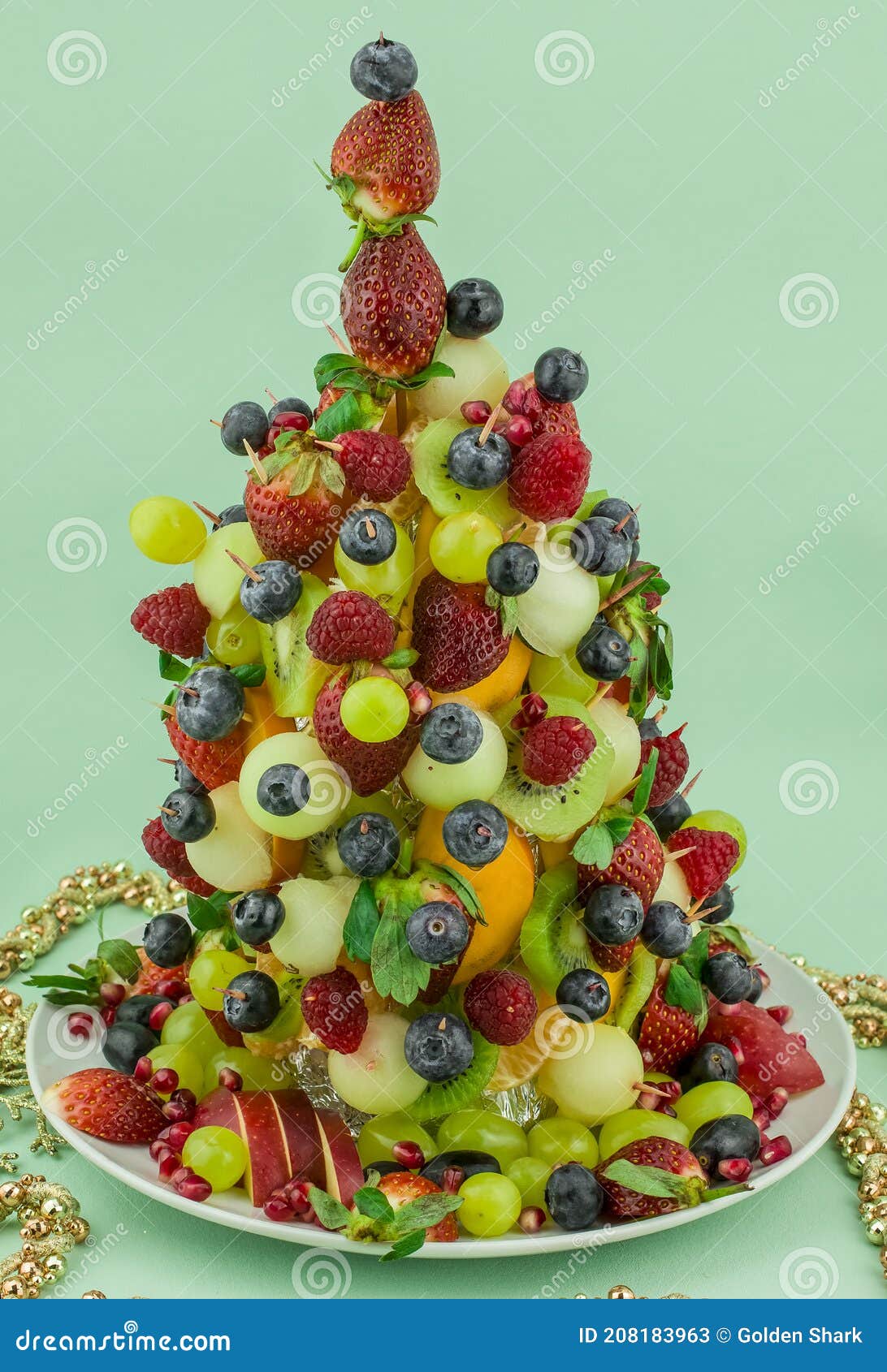 Fresh Fruit Sliced and Made a Christmas Tree Shape Stock Image Image