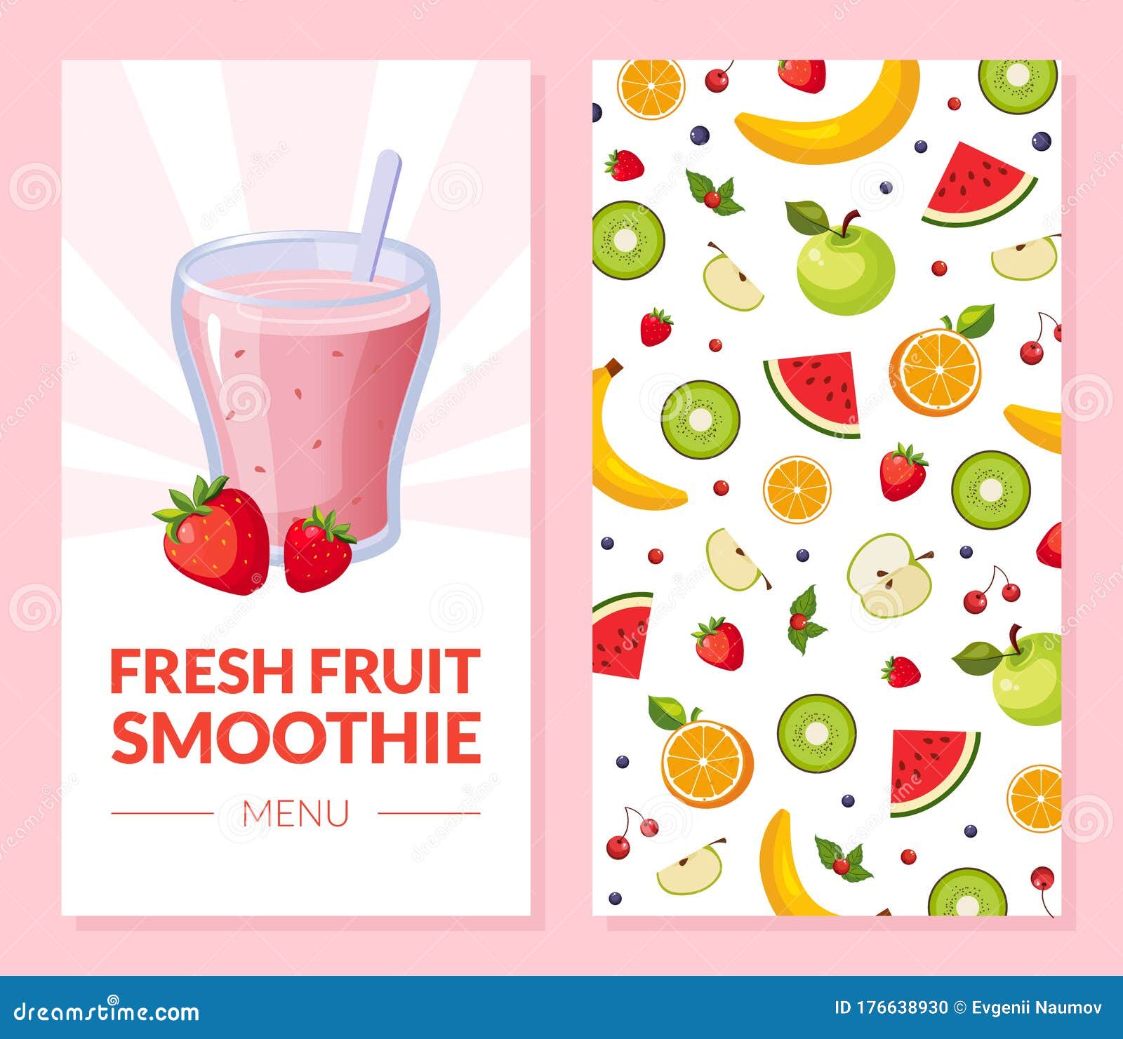 Fresh Fruit Smoothie Menu Card Template with Ripe Fruits Seamless