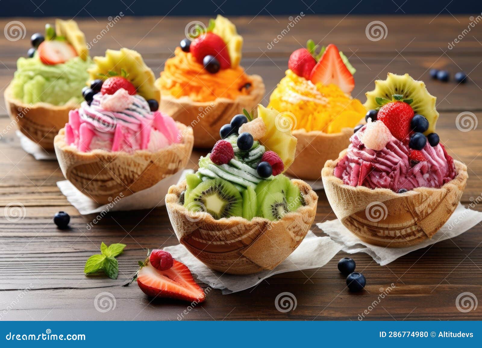 Fresh Fruit Toppings on Ice Cream Bowls Stock Photo Image of fresh
