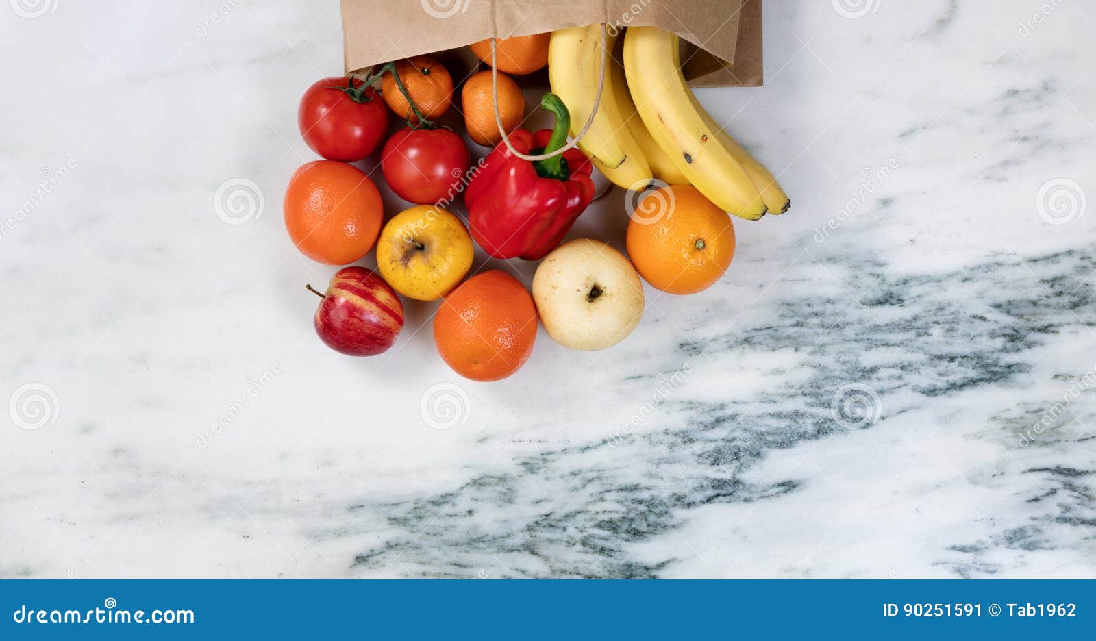 Fresh Fruit And Vegetables Spilling Out Of A Brown Paper Bag Ont