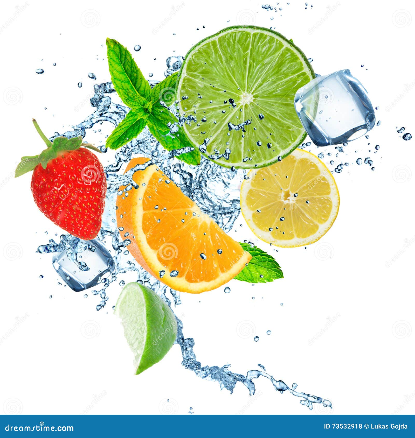 Fresh Fruit in Water Splash Over White Stock Photo Image of