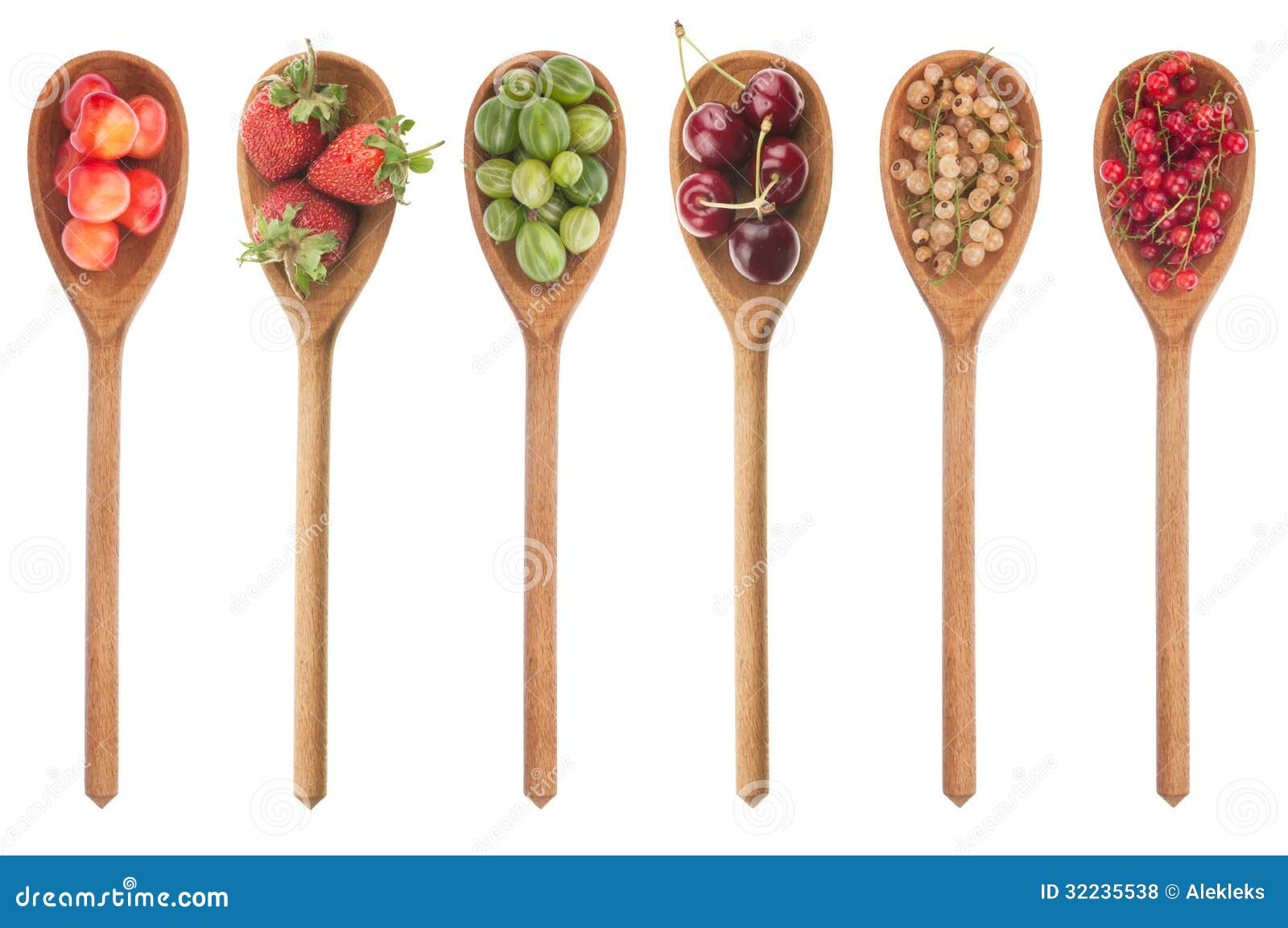 Fresh Fruit in a Wooden Spoon Stock Photo Image of bright, cherries