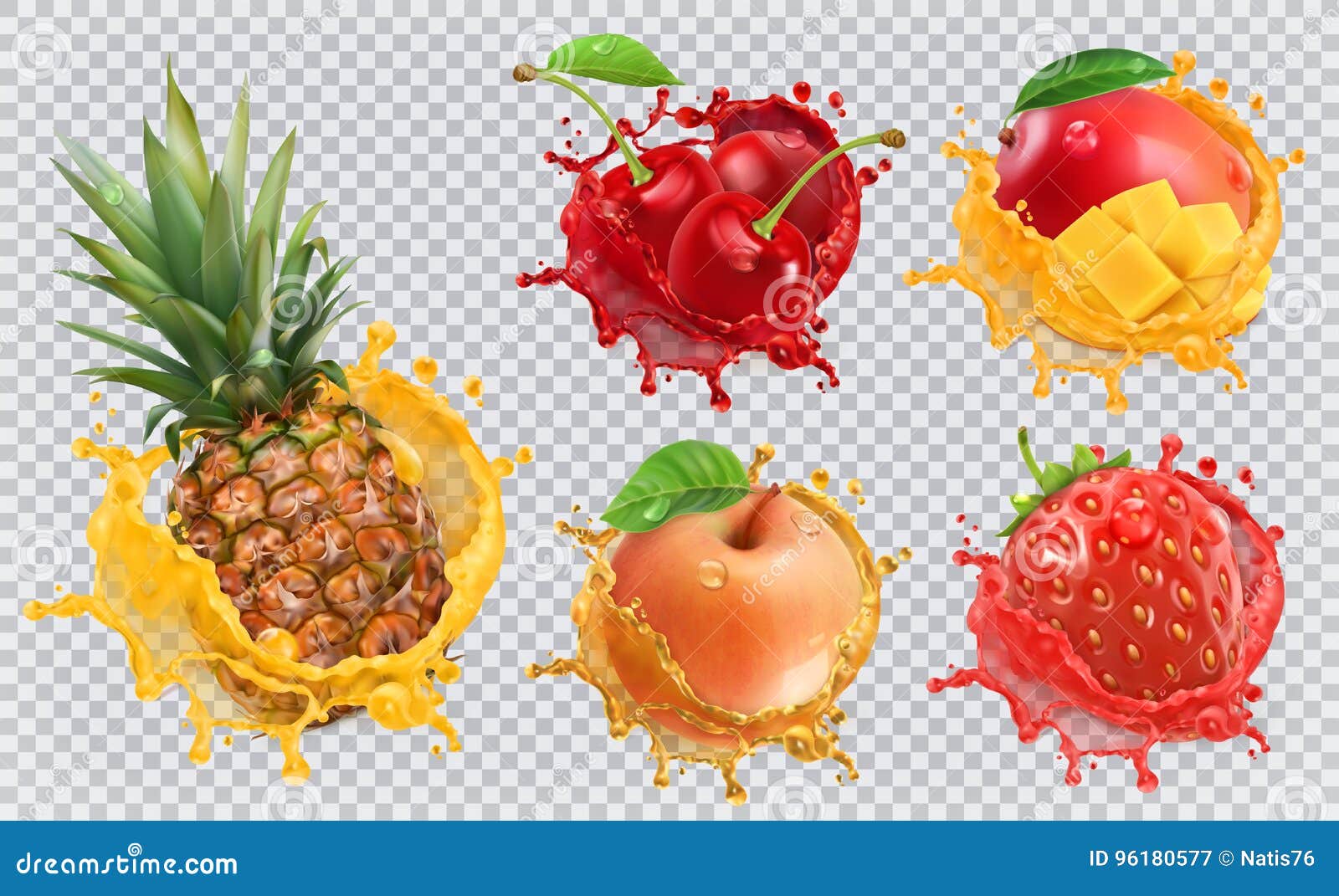 fresh fruits and splashes, 3d  icon set