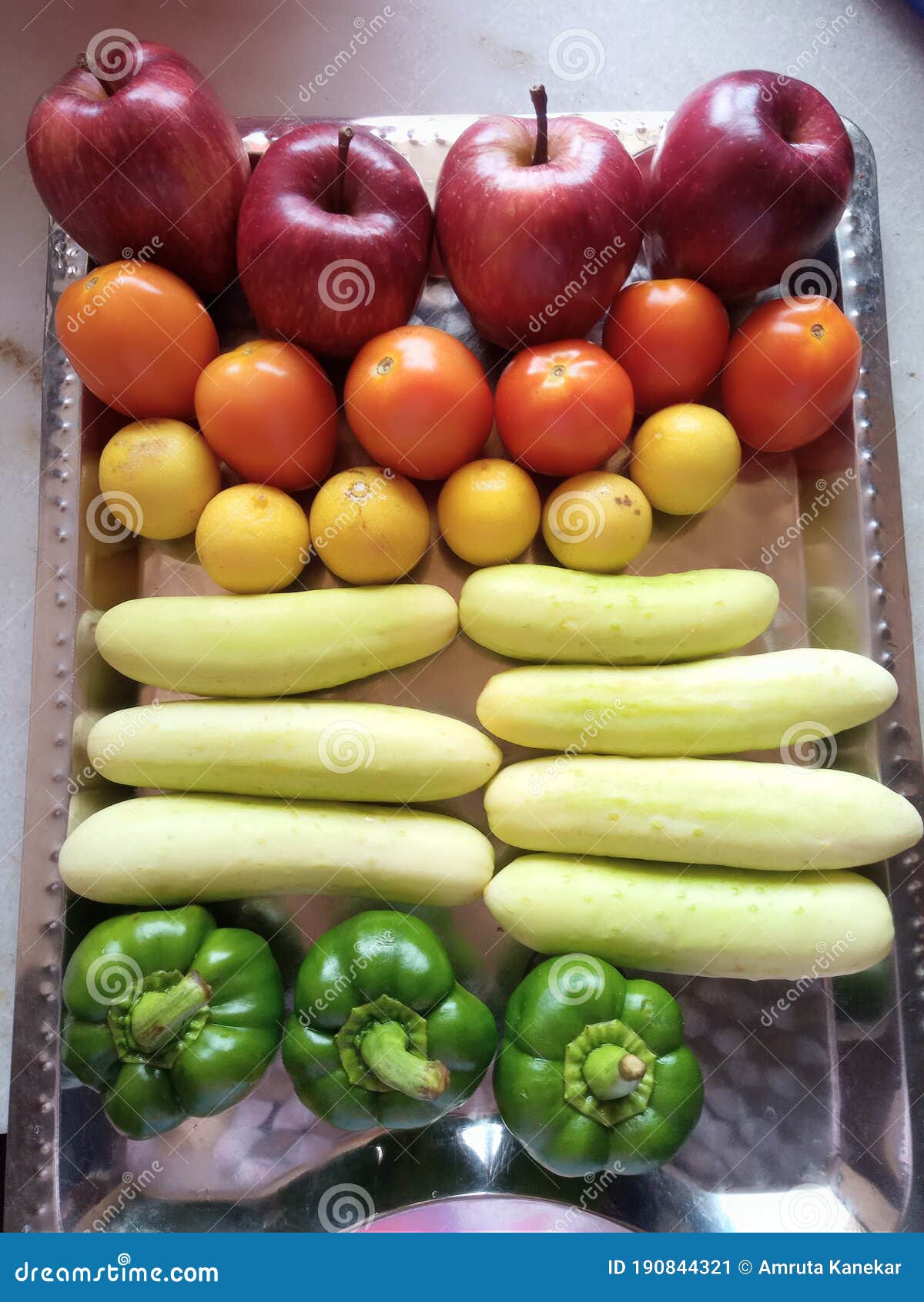 Fresh Fruits and Vegetables As Per the Colour Gradient Stock Image