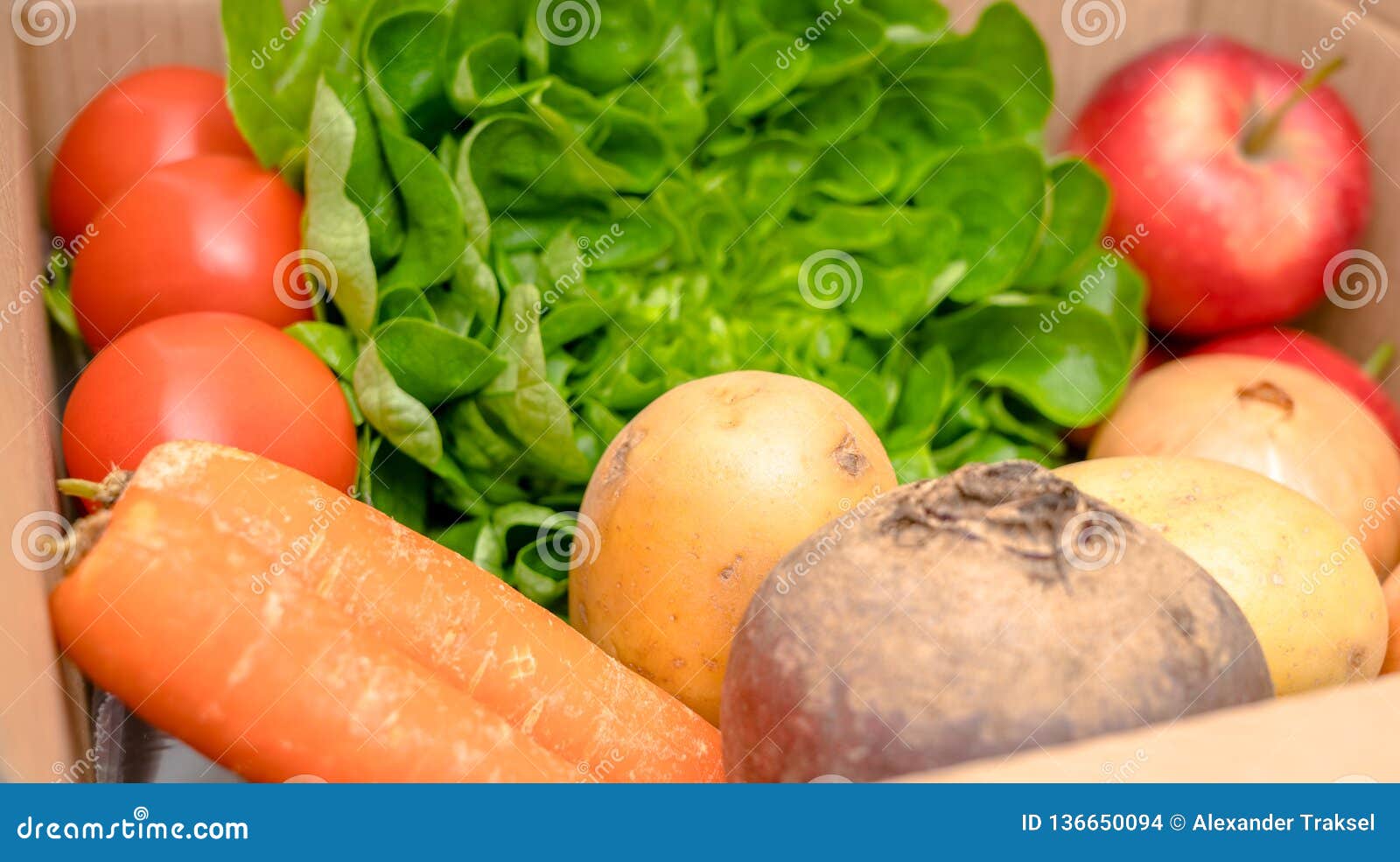 Fresh Fruits and Vegetables . Vegetables Box, Delivery Box Stock Photo