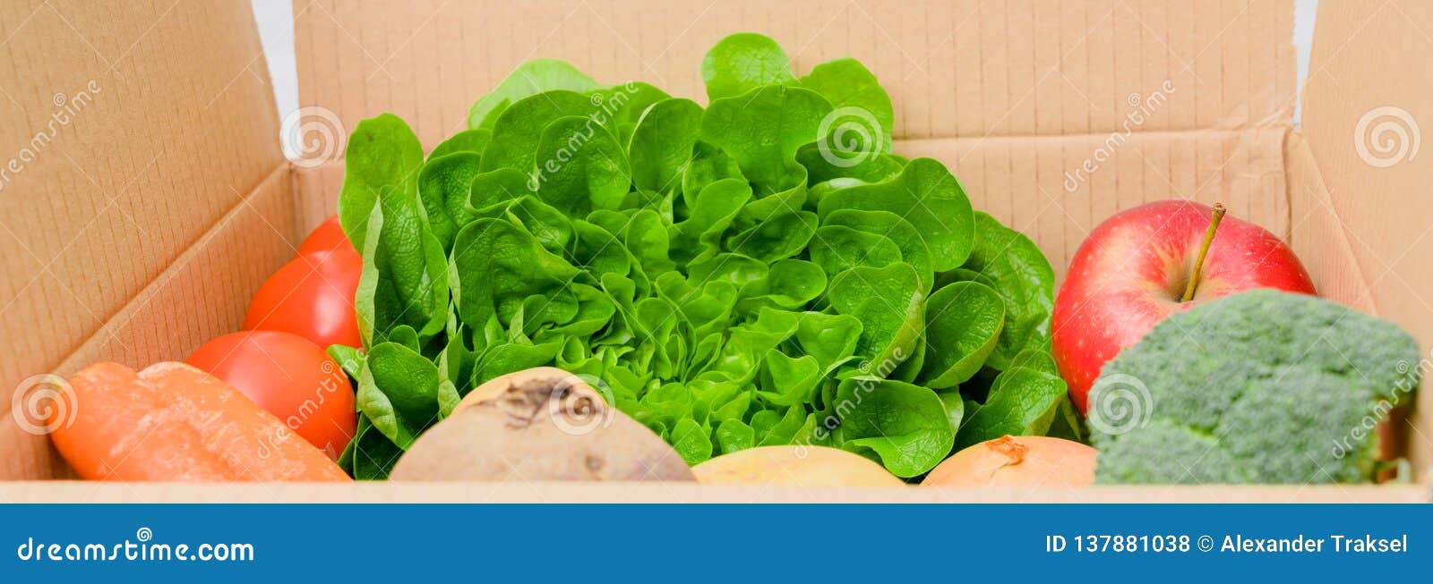 Fresh Fruits and Vegetables . Vegetables Box, Delivery Box Stock Photo
