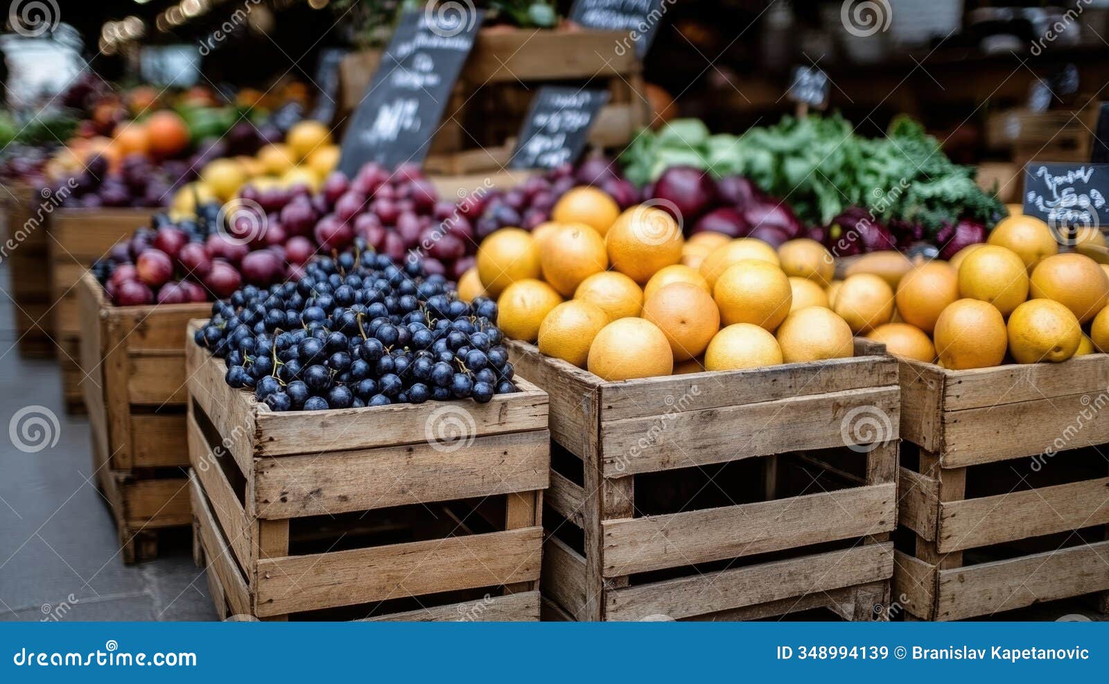 fresh fruits and vegetables displayed at a farmers market