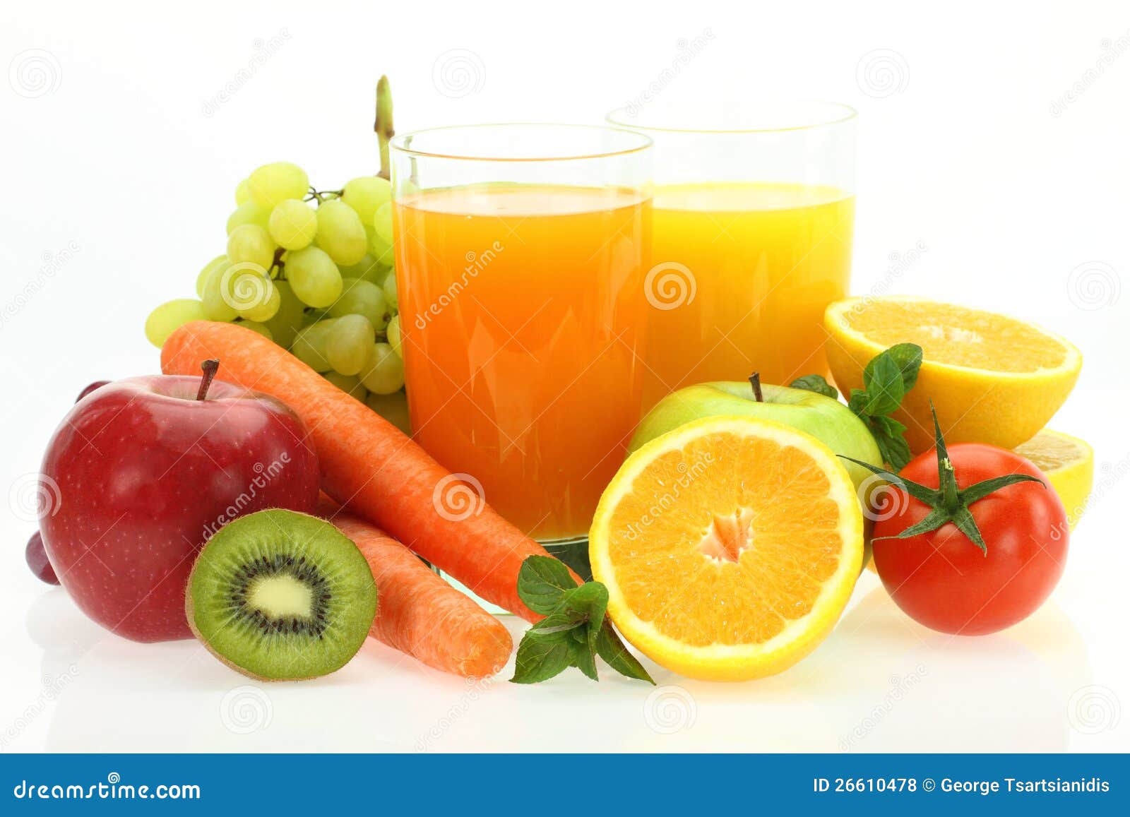 fresh fruits, vegetables and juice