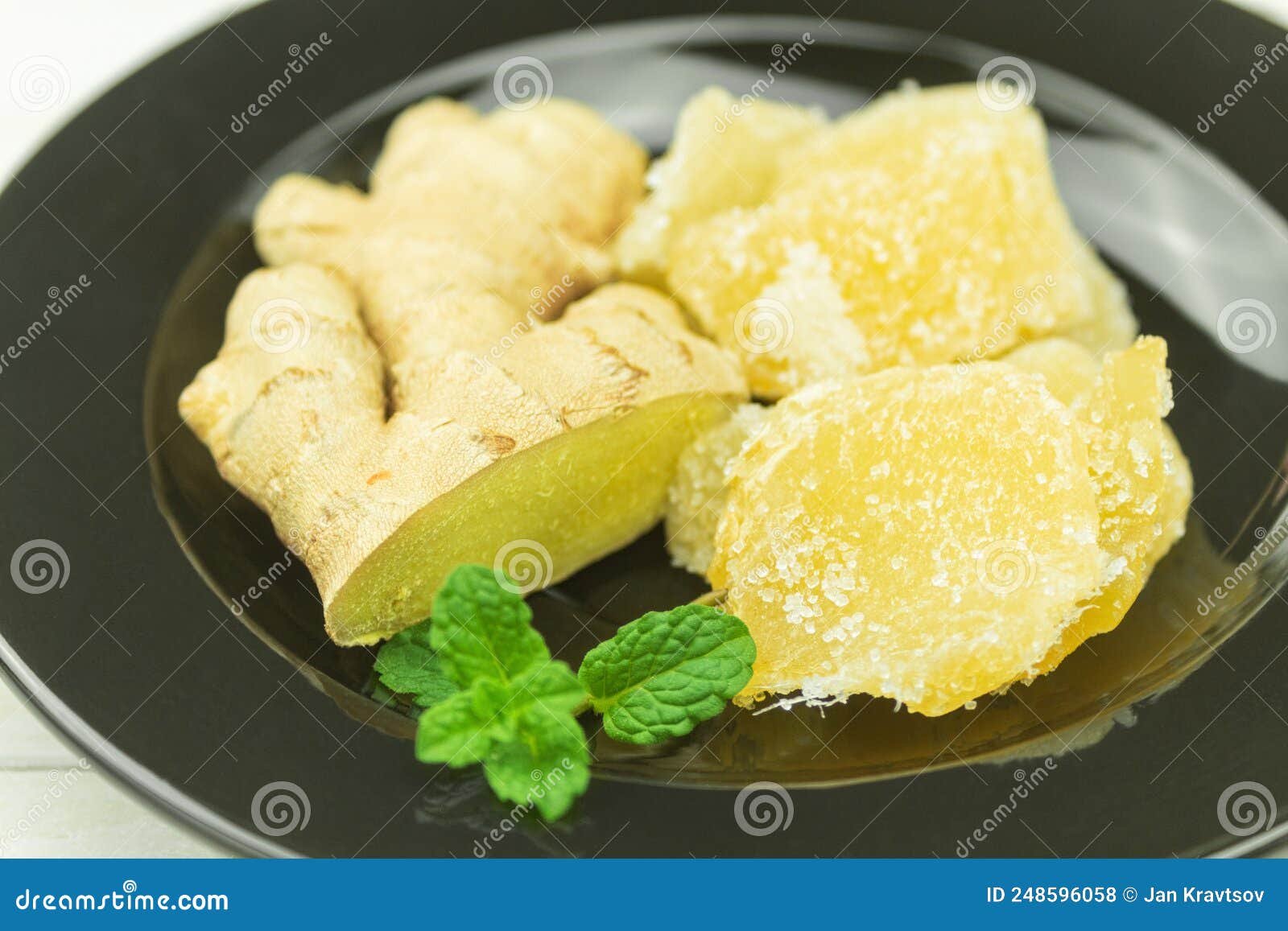Fresh Ginger Root and Candied Ginger in Sugar Stock Photo Image of piece, golden 248596058
