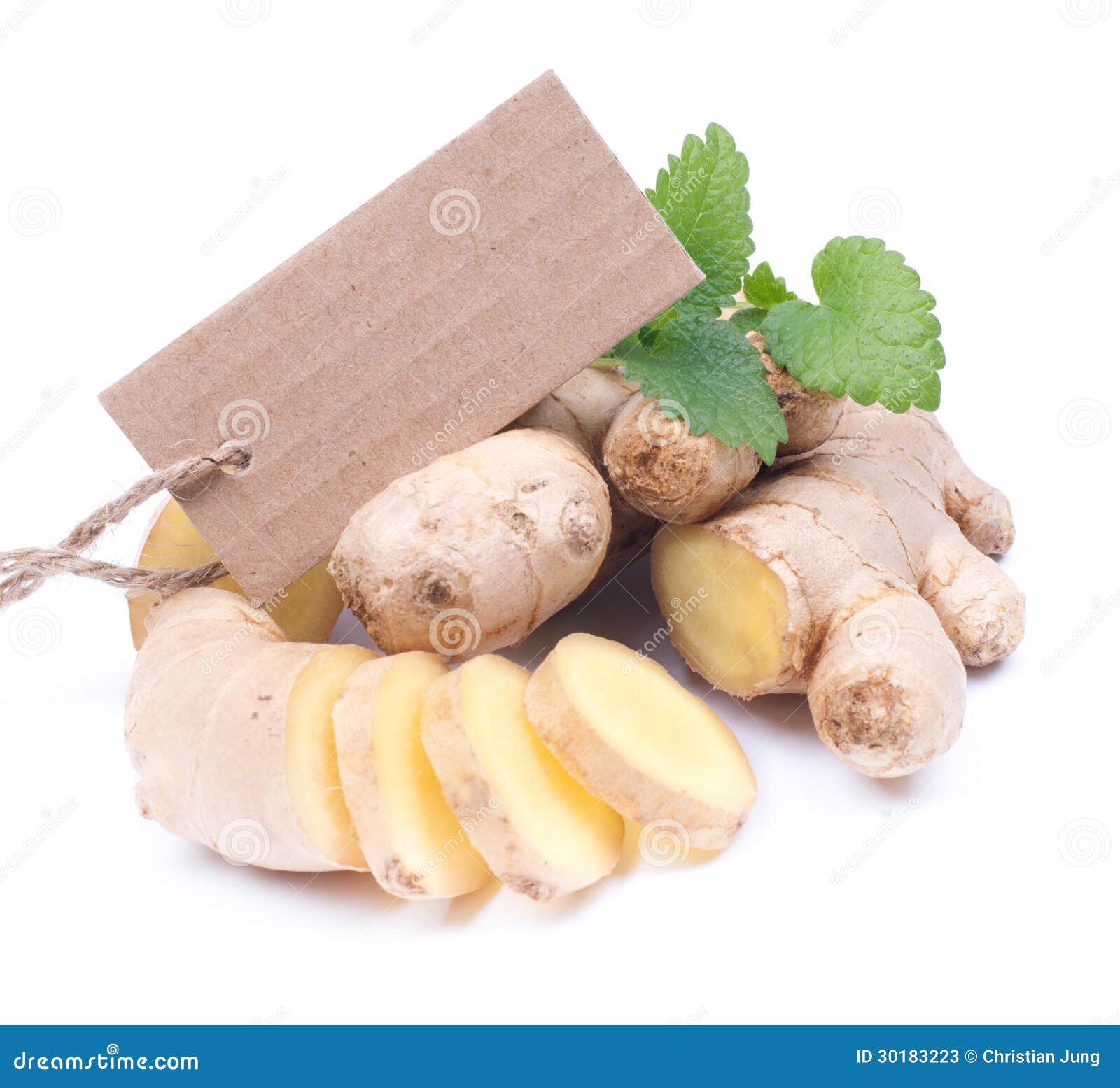 Fresh ginger with label stock image. Image of nature 30183223