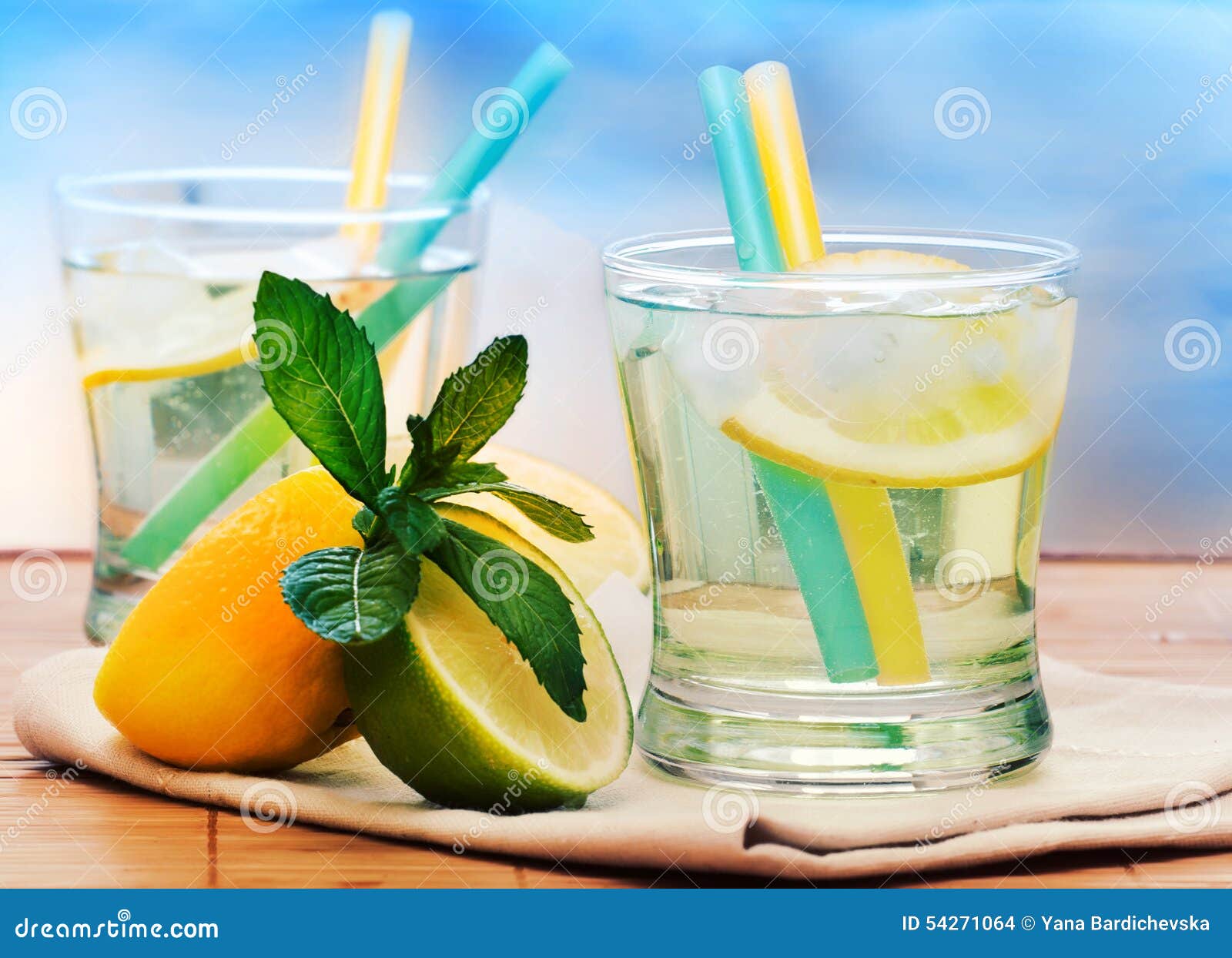 Fresh glass of lemonade. stock photo. Image of leaf, stick 54271064