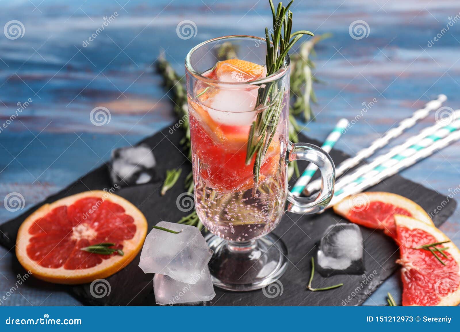 Fresh Grapefruit Cocktail with Rosemary in Glass Cup on Slate Plate Stock Image Image of fresh